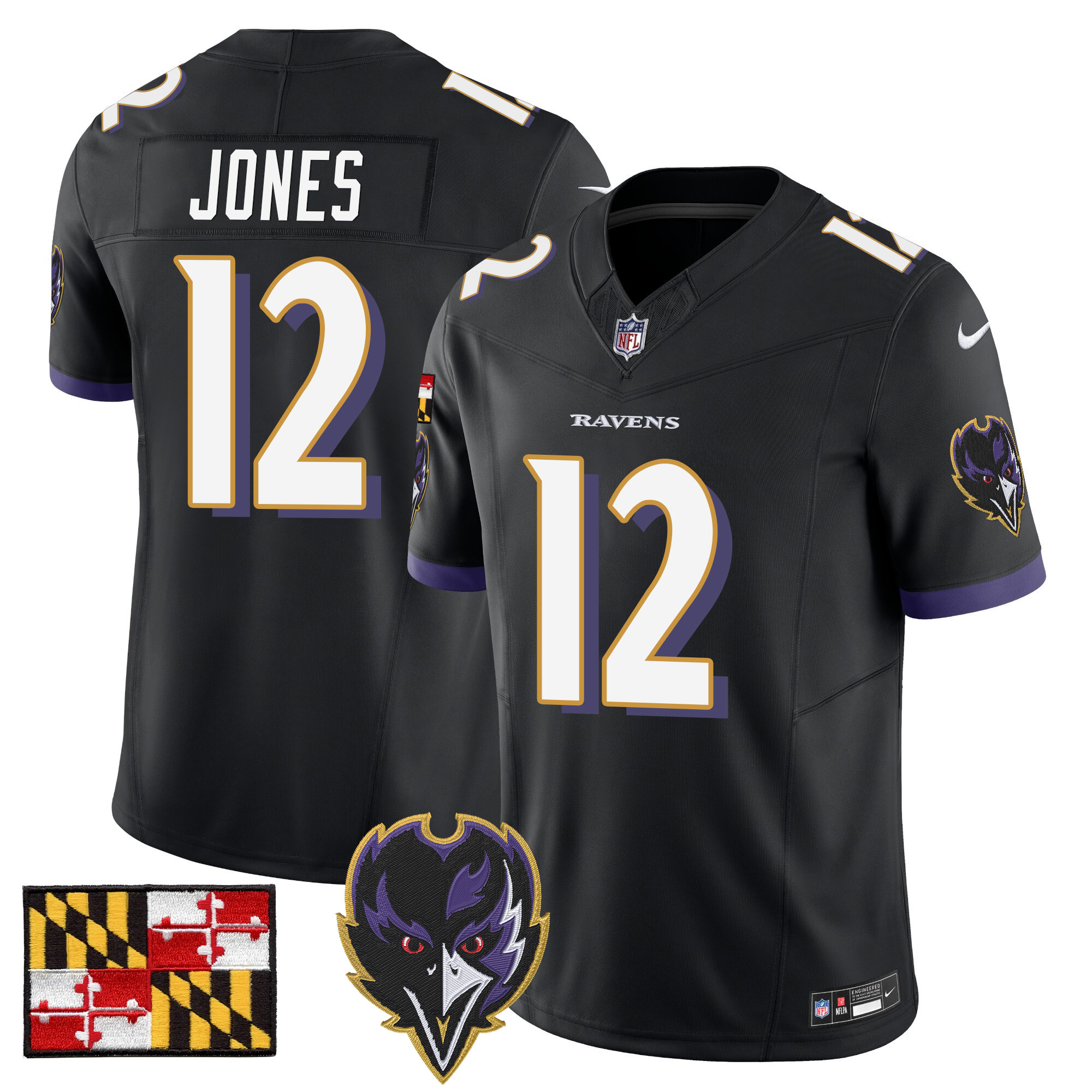 Jacoby Jones Men's Baltimore Ravens 2024 Maryland Flag Vapor Limited Black Jersey - All Stitched