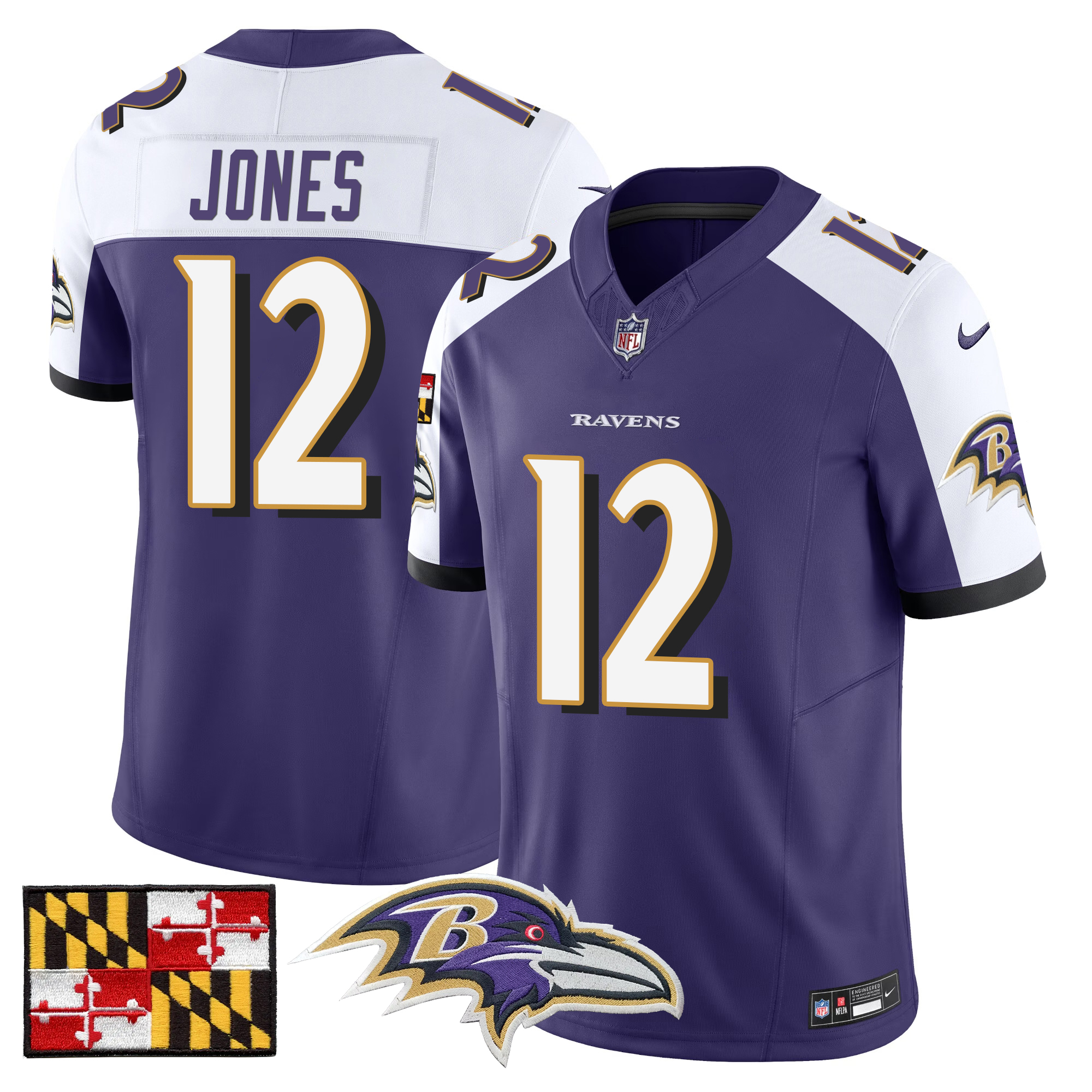 Jacoby Jones Men's Baltimore Ravens 2024 Maryland Flag Vapor Limited Purple Alternate Jersey - All Stitched