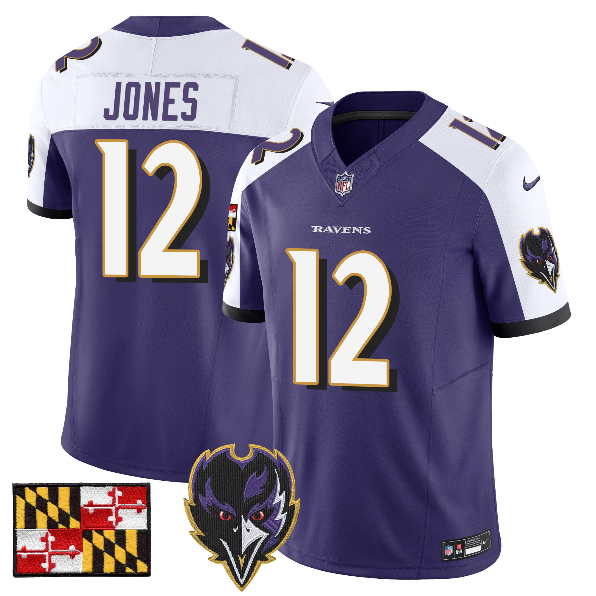 Jacoby Jones Men's Baltimore Ravens 2024 Maryland Flag Vapor Limited Purple Alternate Jersey - All Stitched