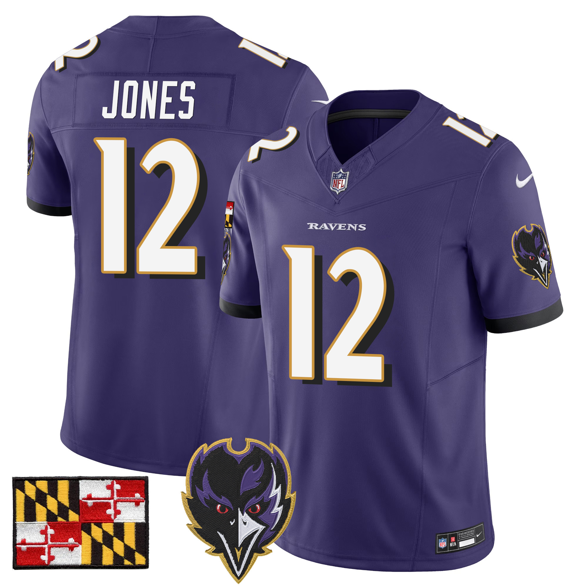 Jacoby Jones Men's Baltimore Ravens 2024 Maryland Flag Vapor Limited Purple Jersey - All Stitched