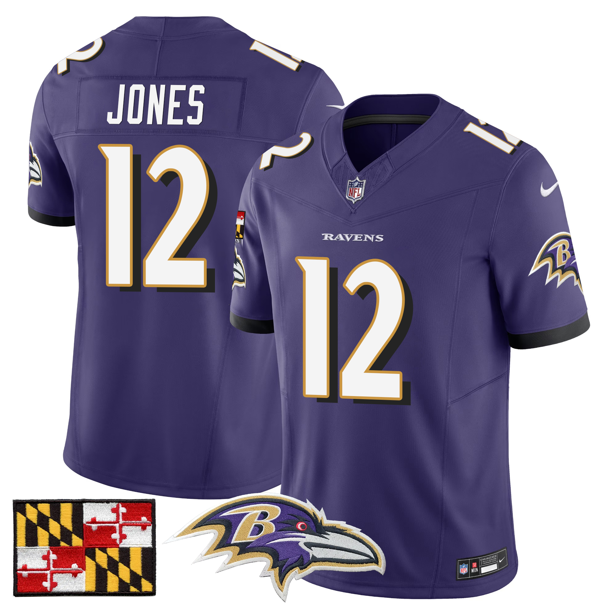 Jacoby Jones Men's Baltimore Ravens 2024 Maryland Flag Vapor Limited Purple Jersey - All Stitched