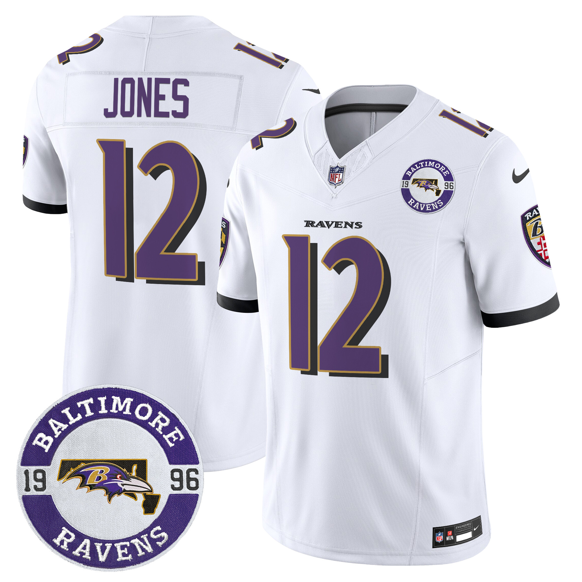 Jacoby Jones Men's Baltimore Ravens 2024 Vapor Limited White Jersey - All Stitched