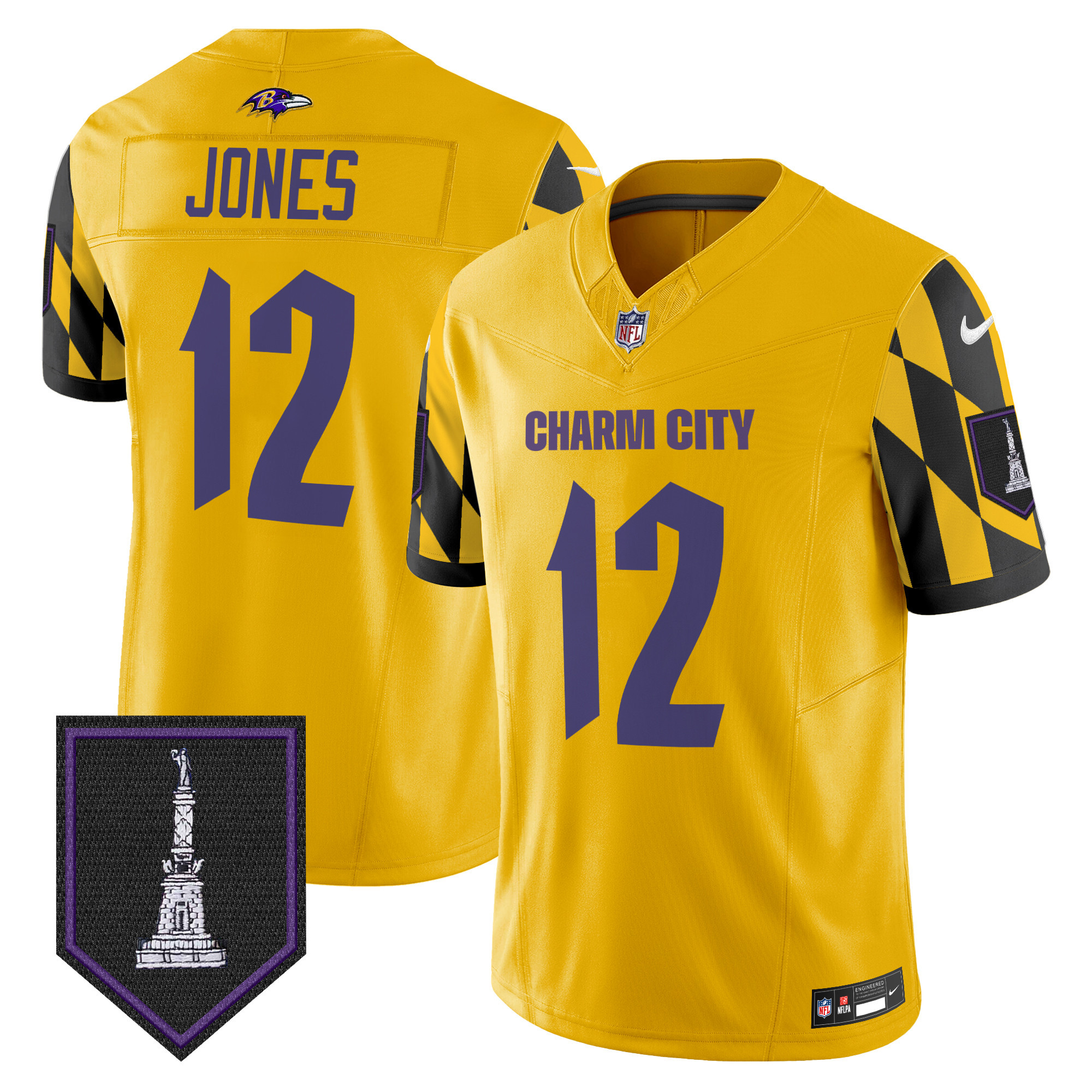 Jacoby Jones Men's Baltimore Ravens City Edition Patch Vapor Limited Gold Jersey - All Stitched