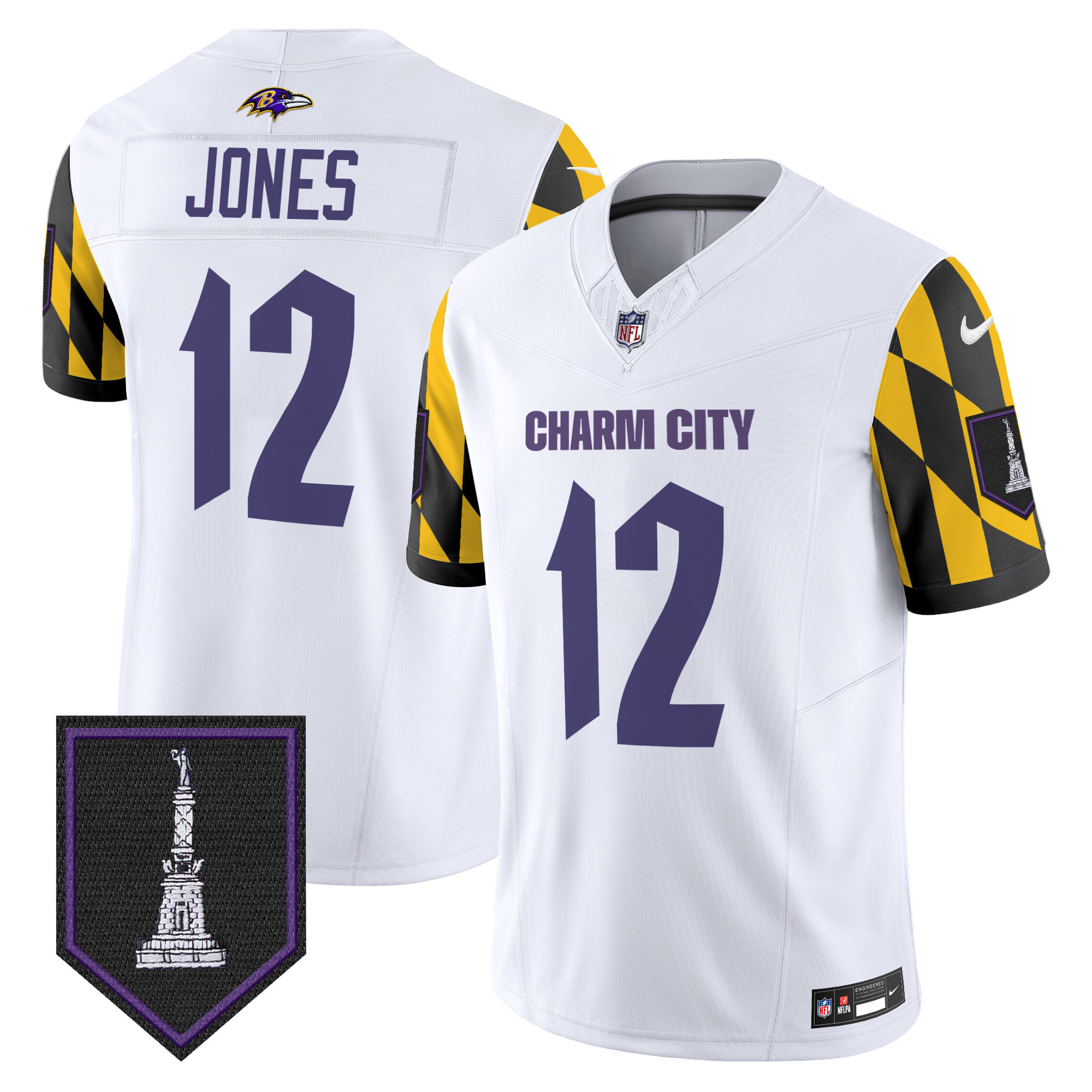 Jacoby Jones Men's Baltimore Ravens City Edition Patch Vapor Limited White Jersey - All Stitched