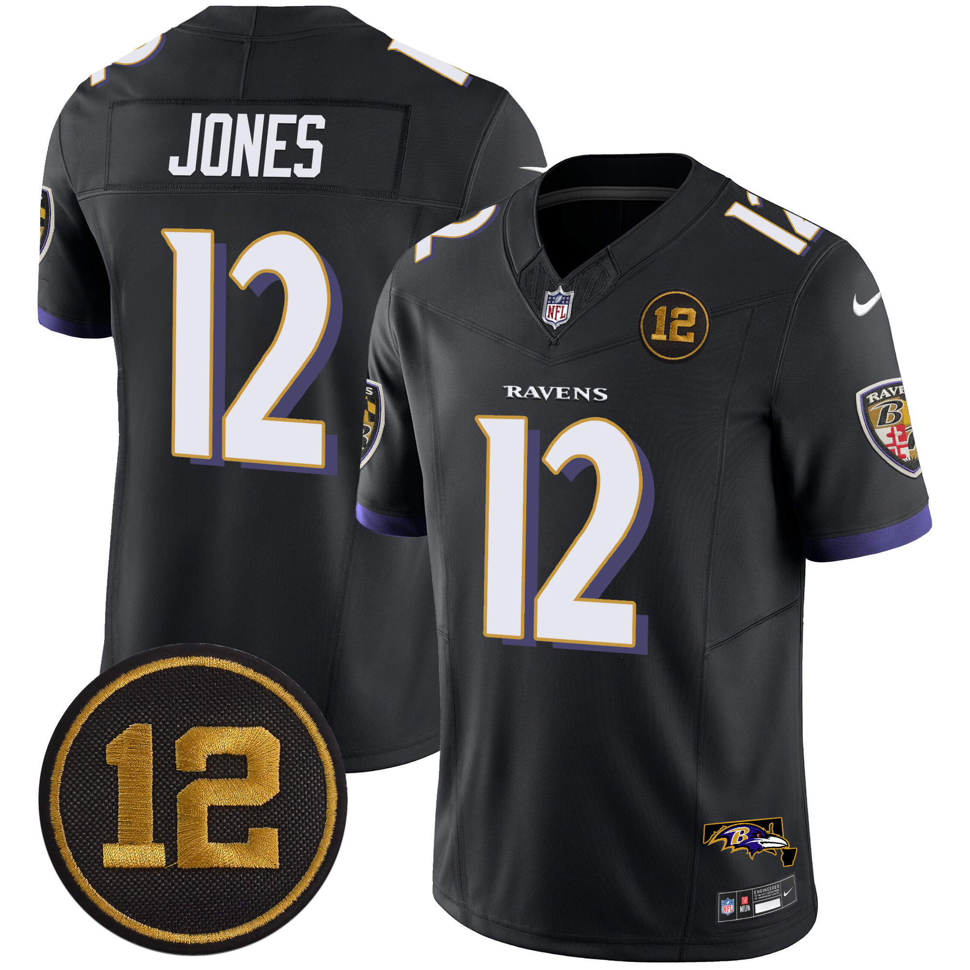 Jacoby Jones Men's Baltimore Ravens Jacoby Jones Patch Vapor Limited Black Jersey - All Stitched