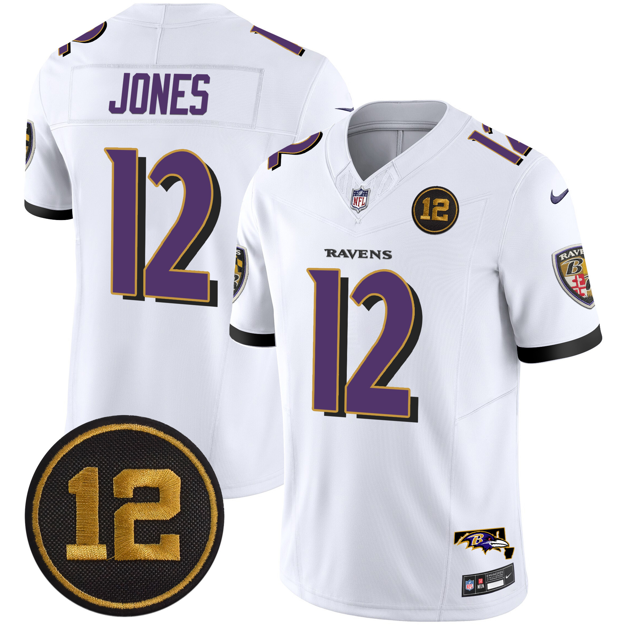 Jacoby Jones Men's Baltimore Ravens Jacoby Jones Patch Vapor Limited White Jersey - All Stitched