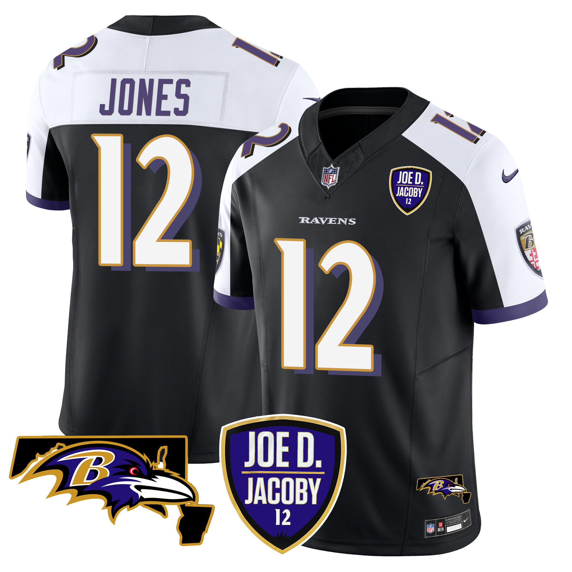 Jacoby Jones Men's Baltimore Ravens Joe D & Jacoby Patch Vapor Limited Black Alternate Jersey - All Stitched
