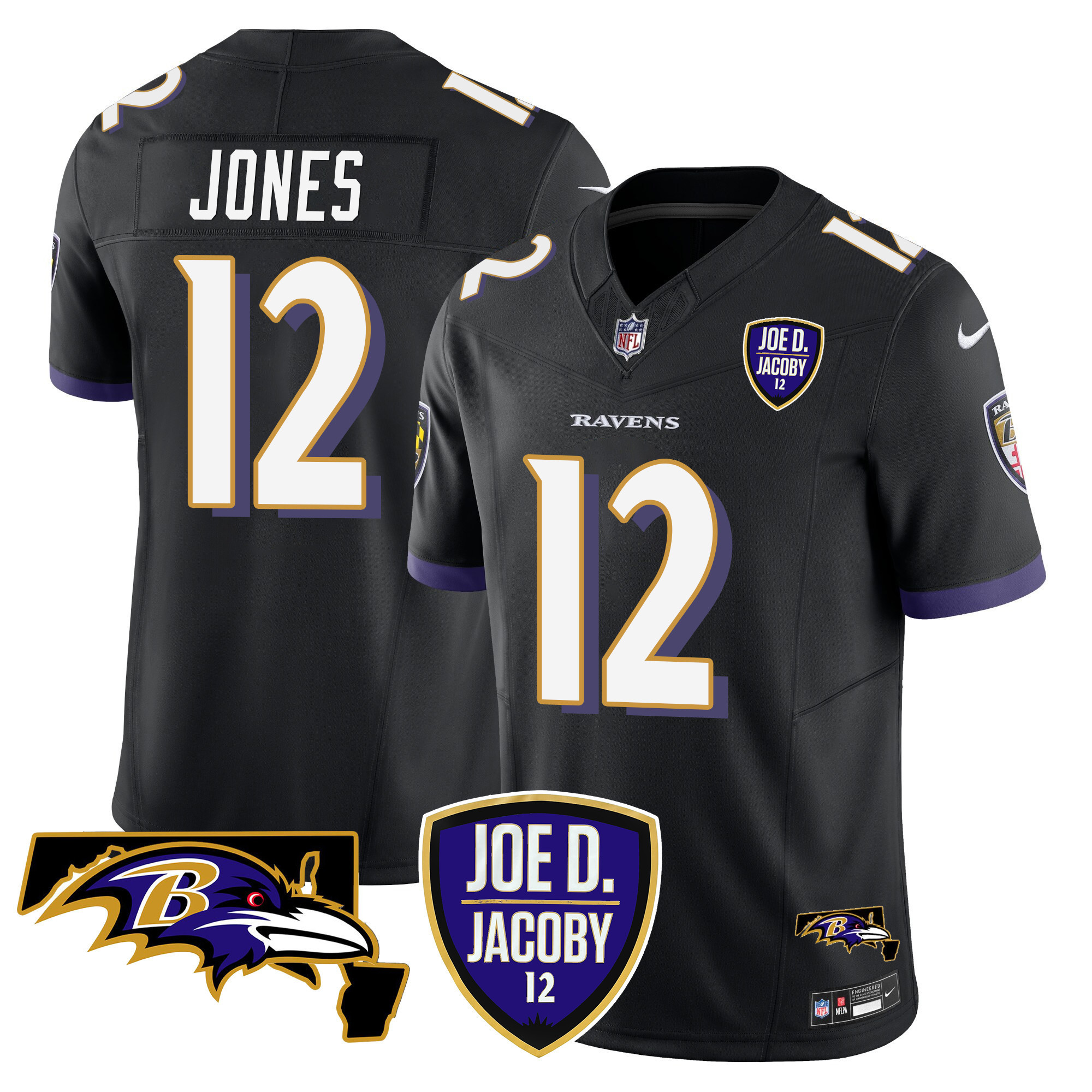 Jacoby Jones Men's Baltimore Ravens Joe D & Jacoby Patch Vapor Limited Black Jersey - All Stitched