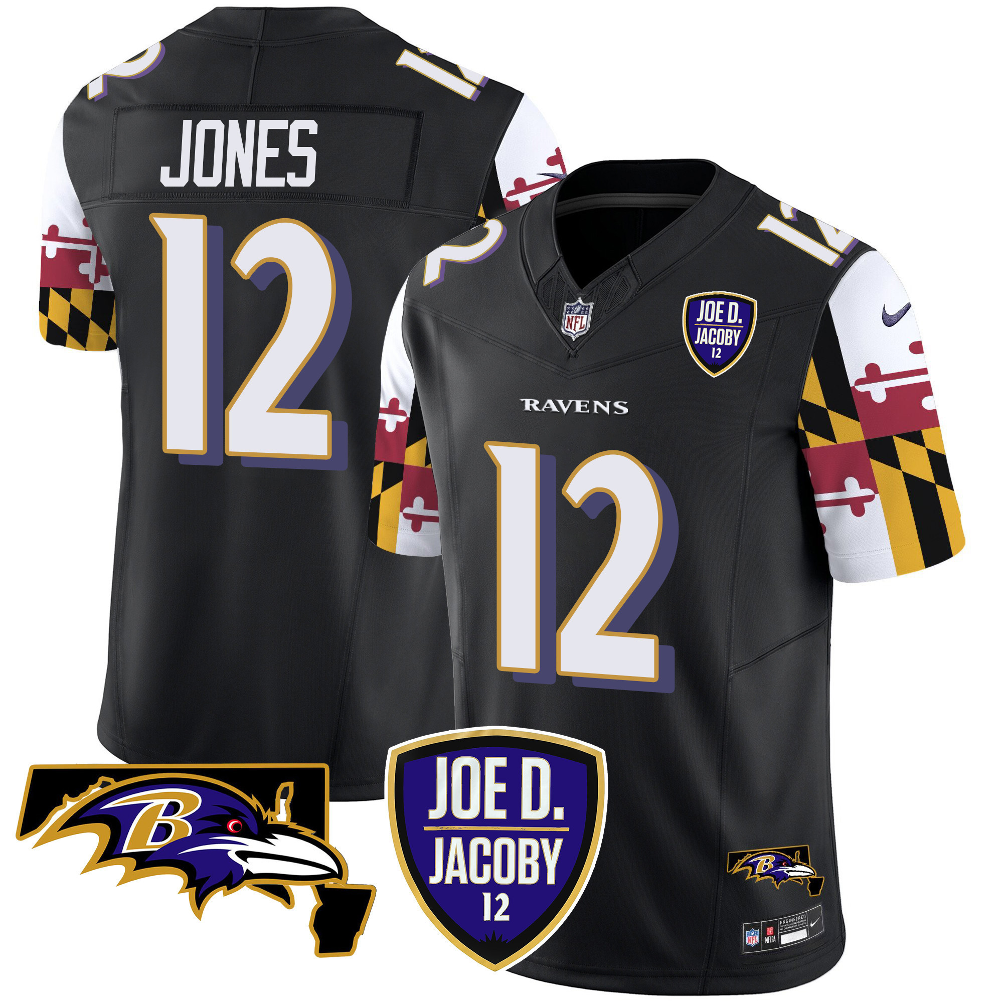 Jacoby Jones Men's Baltimore Ravens Joe D & Jacoby Patch Vapor Limited Black Jersey - All Stitched