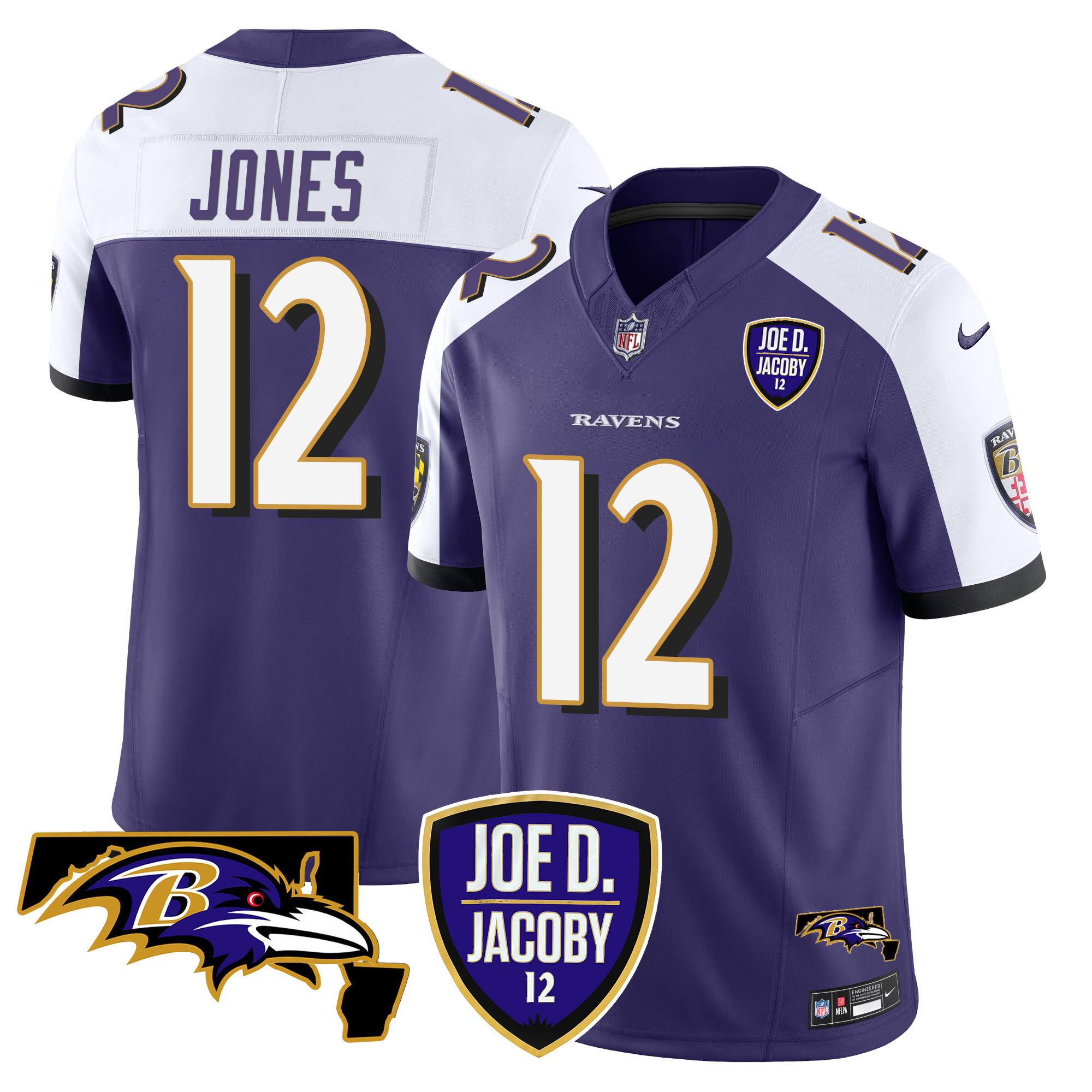 Jacoby Jones Men's Baltimore Ravens Joe D & Jacoby Patch Vapor Limited Purple Alternate Jersey - All Stitched