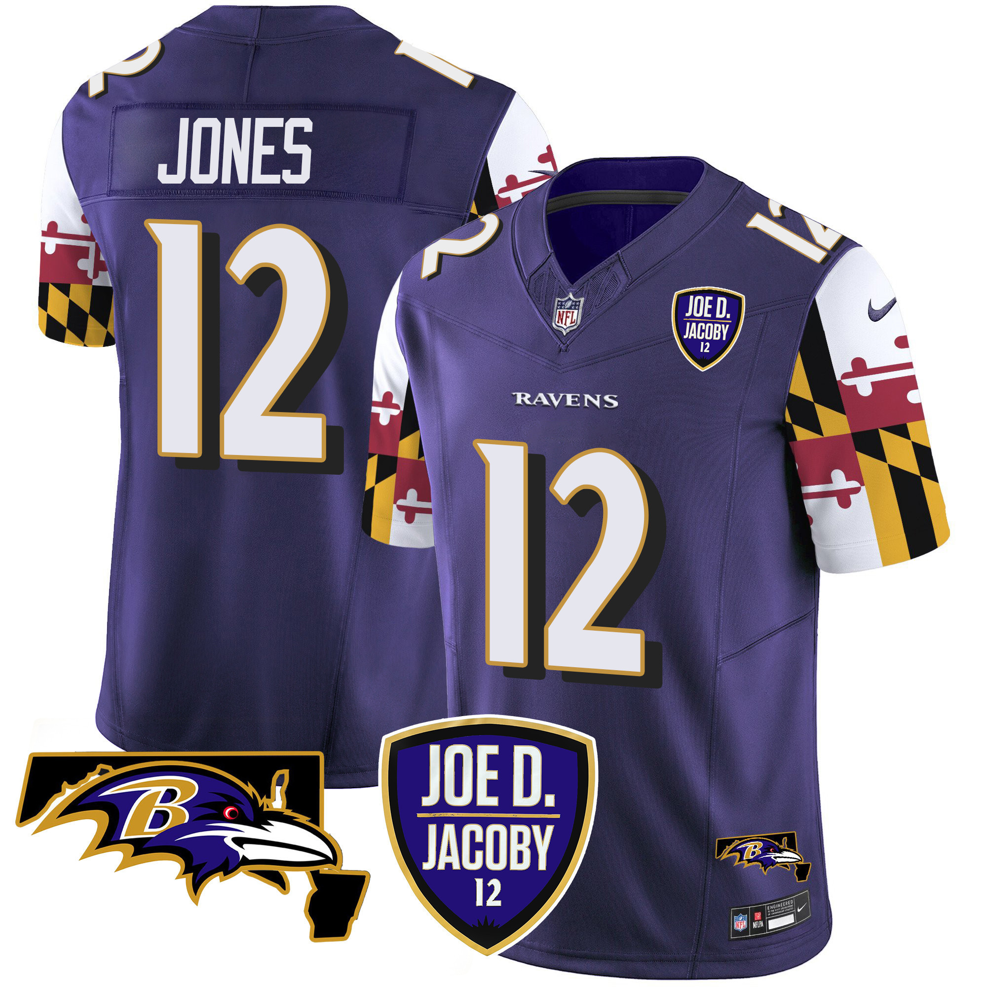 Jacoby Jones Men's Baltimore Ravens Joe D & Jacoby Patch Vapor Limited Purple Jersey - All Stitched