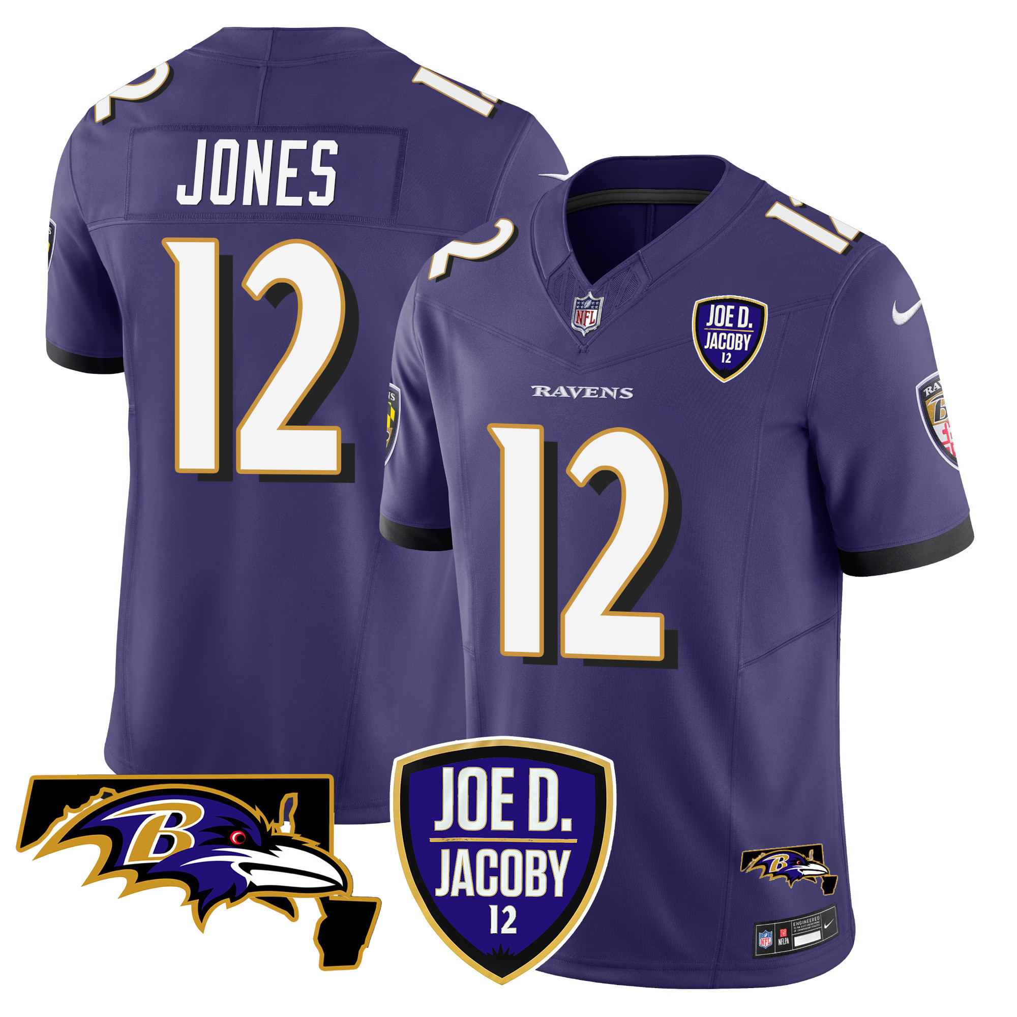 Jacoby Jones Men's Baltimore Ravens Joe D & Jacoby Patch Vapor Limited Purple Jersey - All Stitched