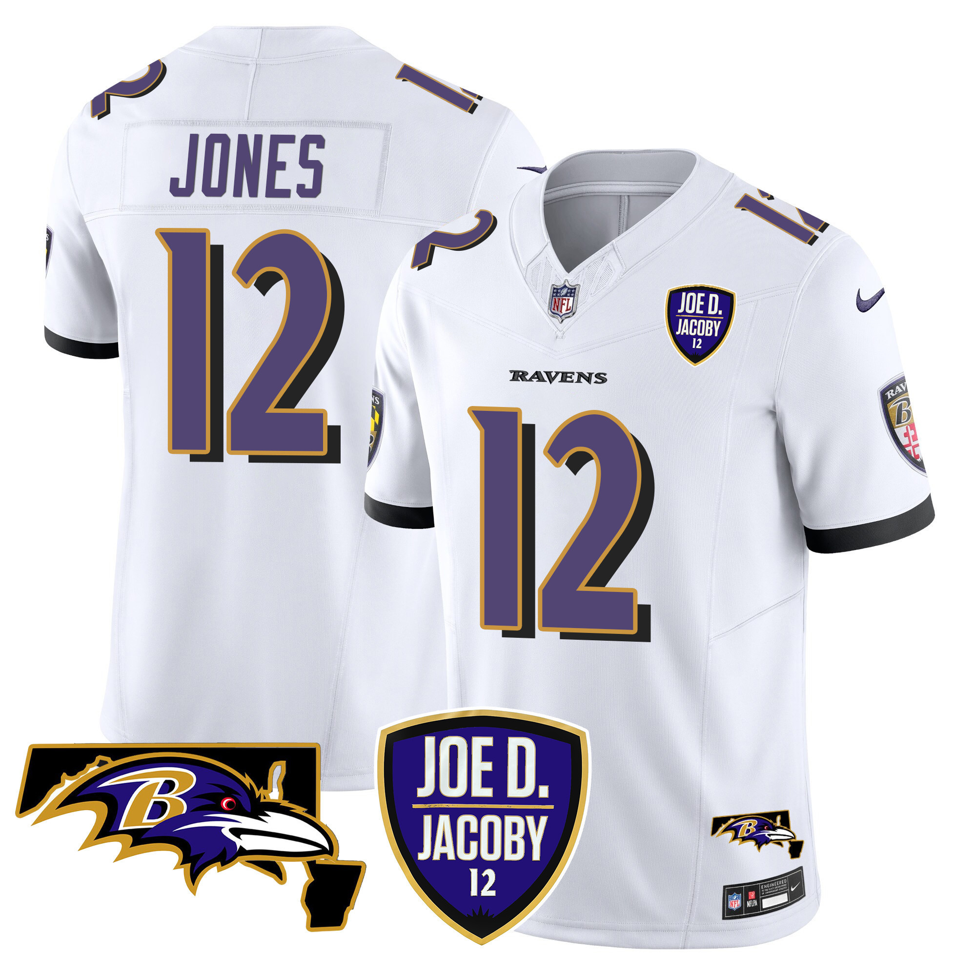Jacoby Jones Men's Baltimore Ravens Joe D & Jacoby Patch Vapor Limited White Jersey - All Stitched