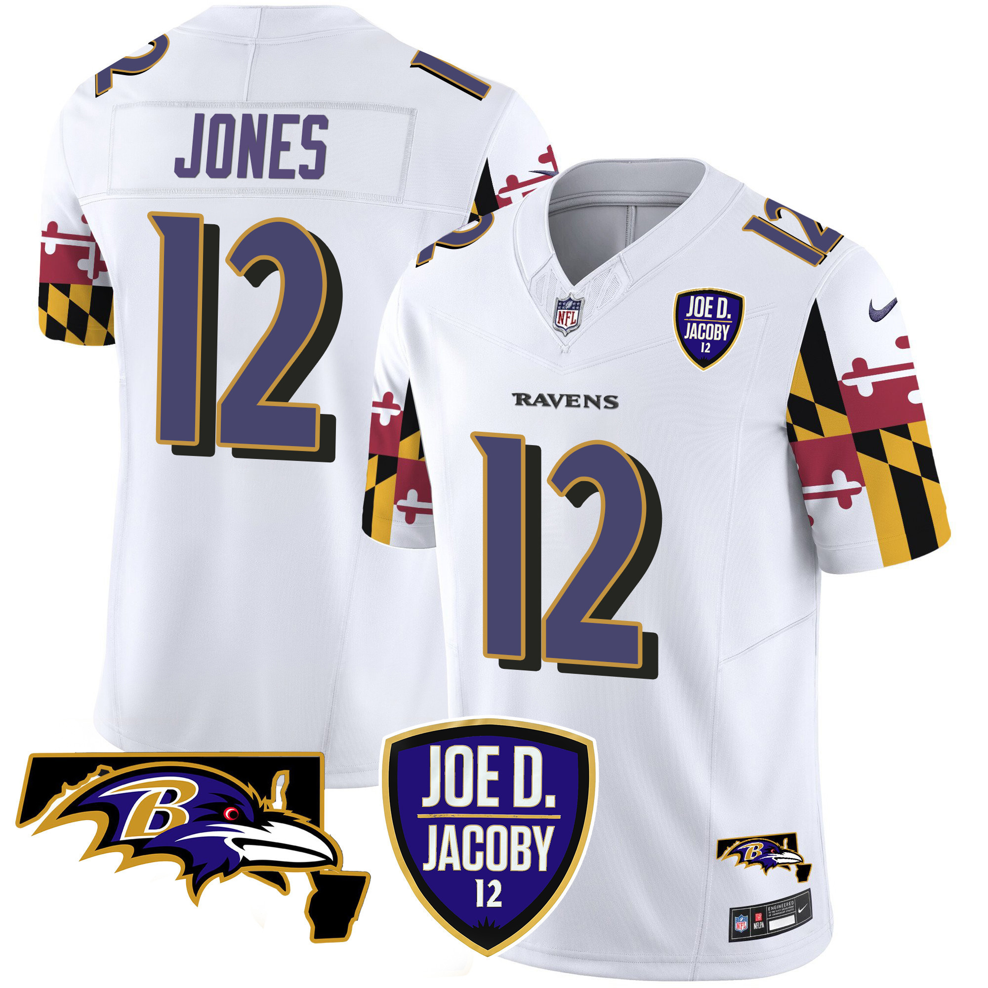 Jacoby Jones Men's Baltimore Ravens Joe D & Jacoby Patch Vapor Limited White Jersey - All Stitched