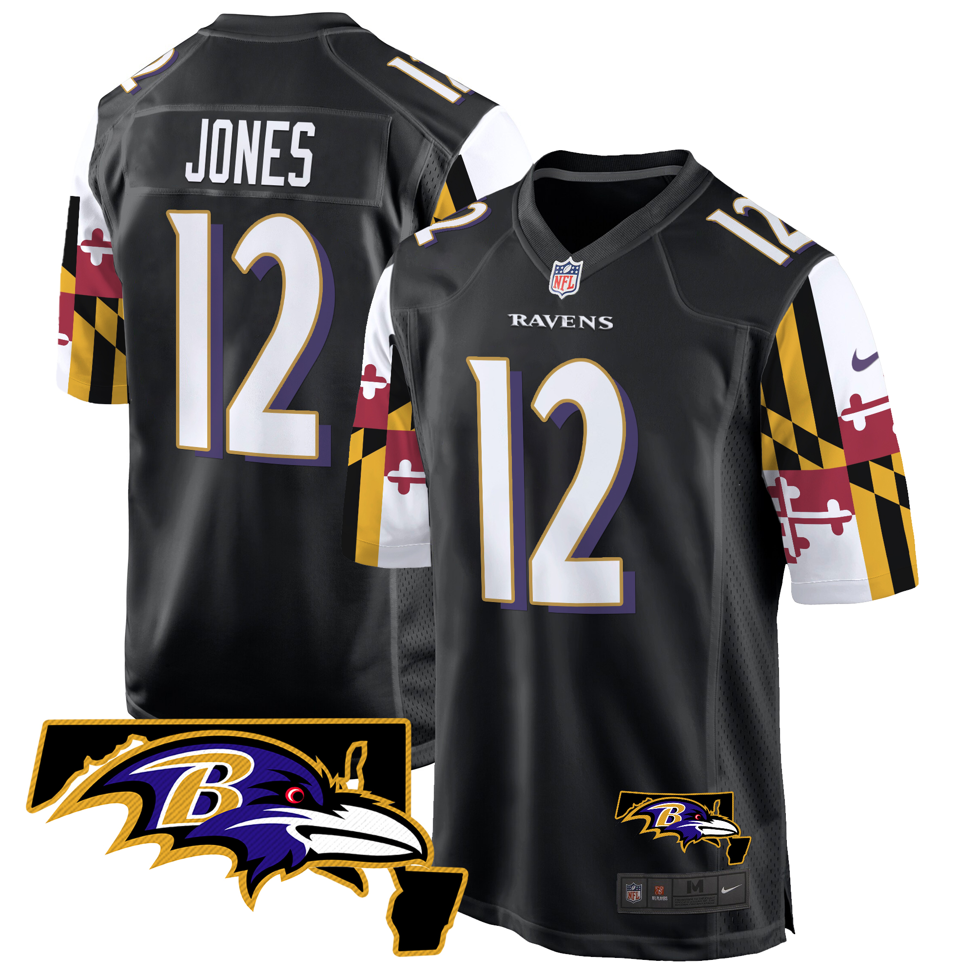 Jacoby Jones Men's Baltimore Ravens Maryland Flag Game Black Jersey - All Stitched