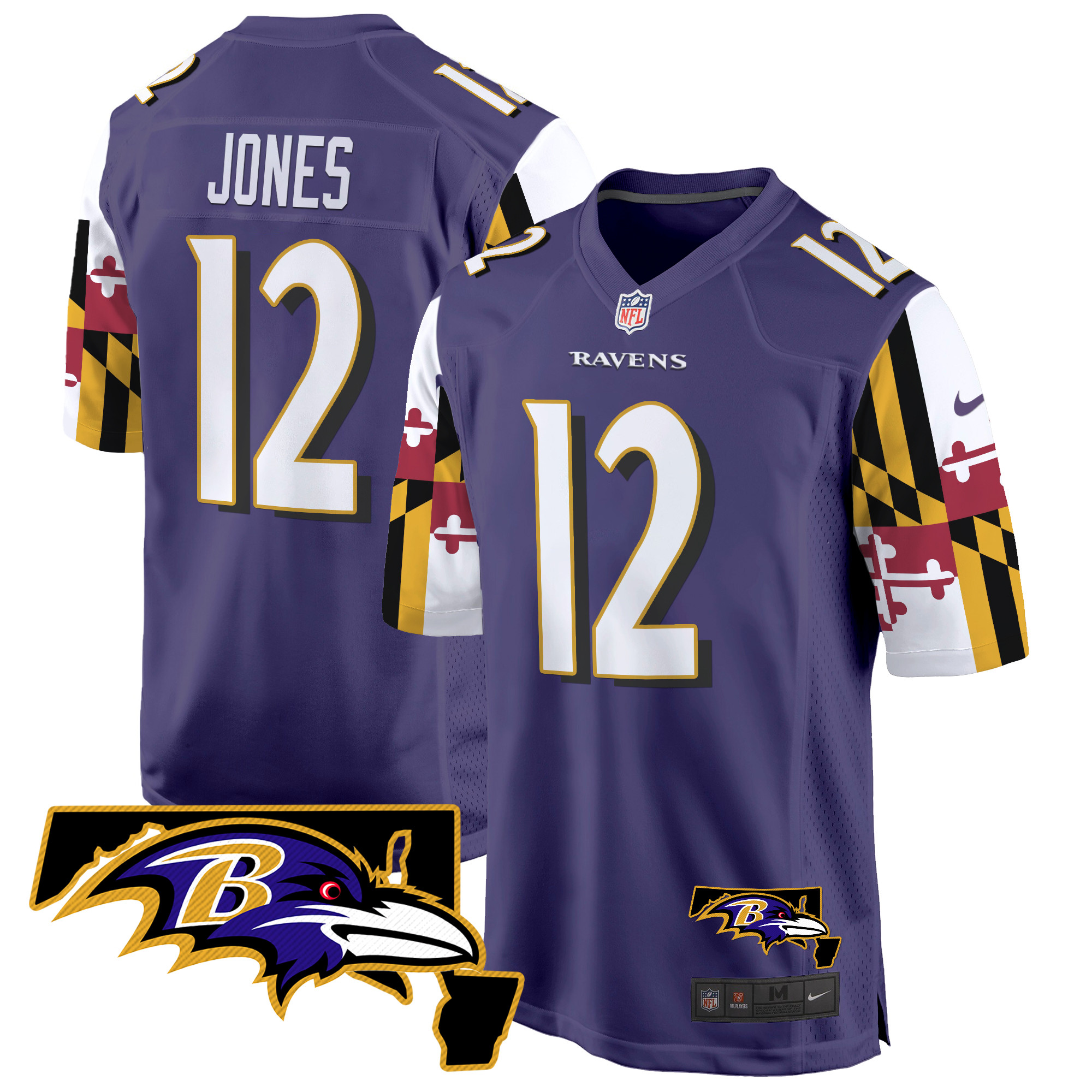 Jacoby Jones Men's Baltimore Ravens Maryland Flag Game Purple Jersey - All Stitched