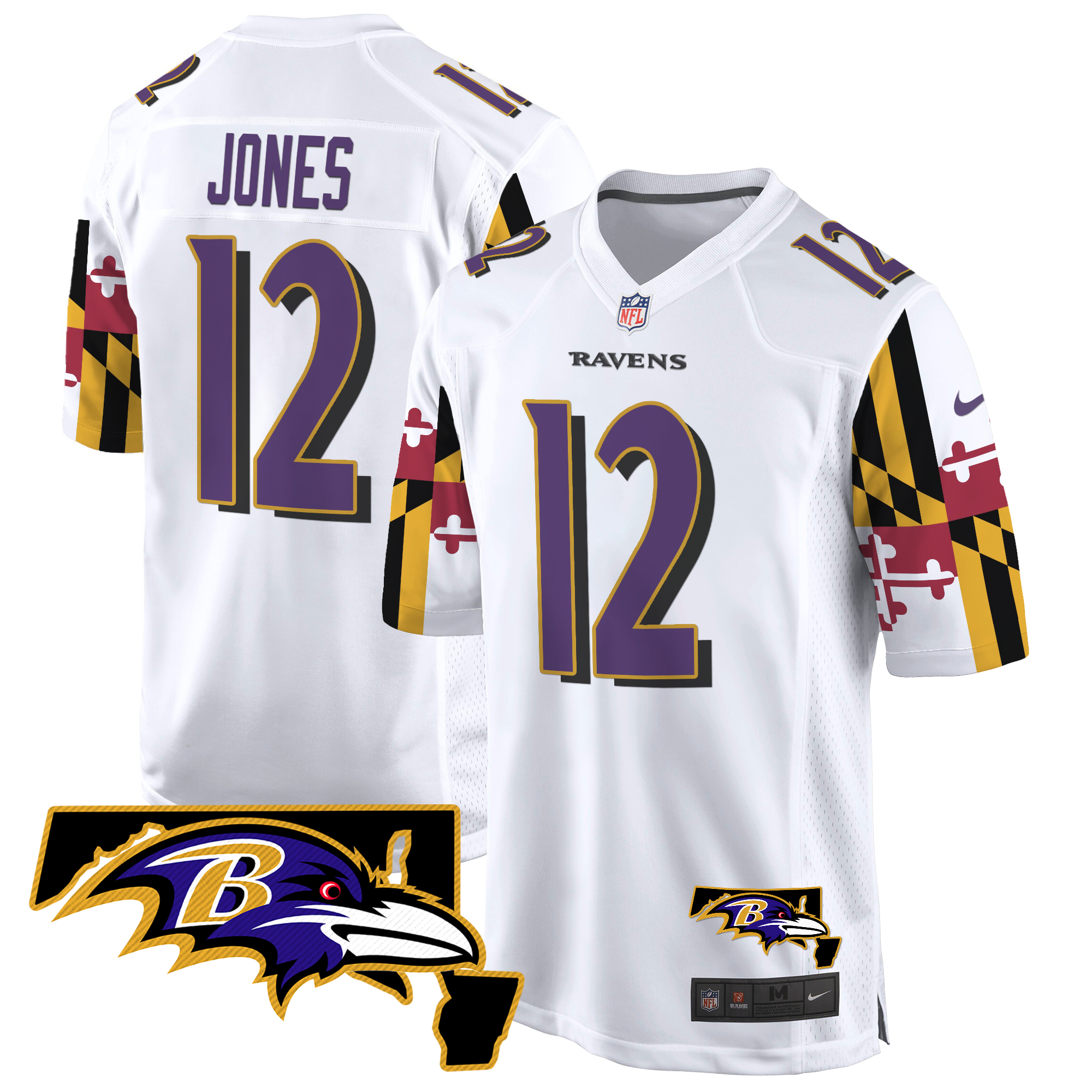 Jacoby Jones Men's Baltimore Ravens Maryland Flag Game White Jersey - All Stitched