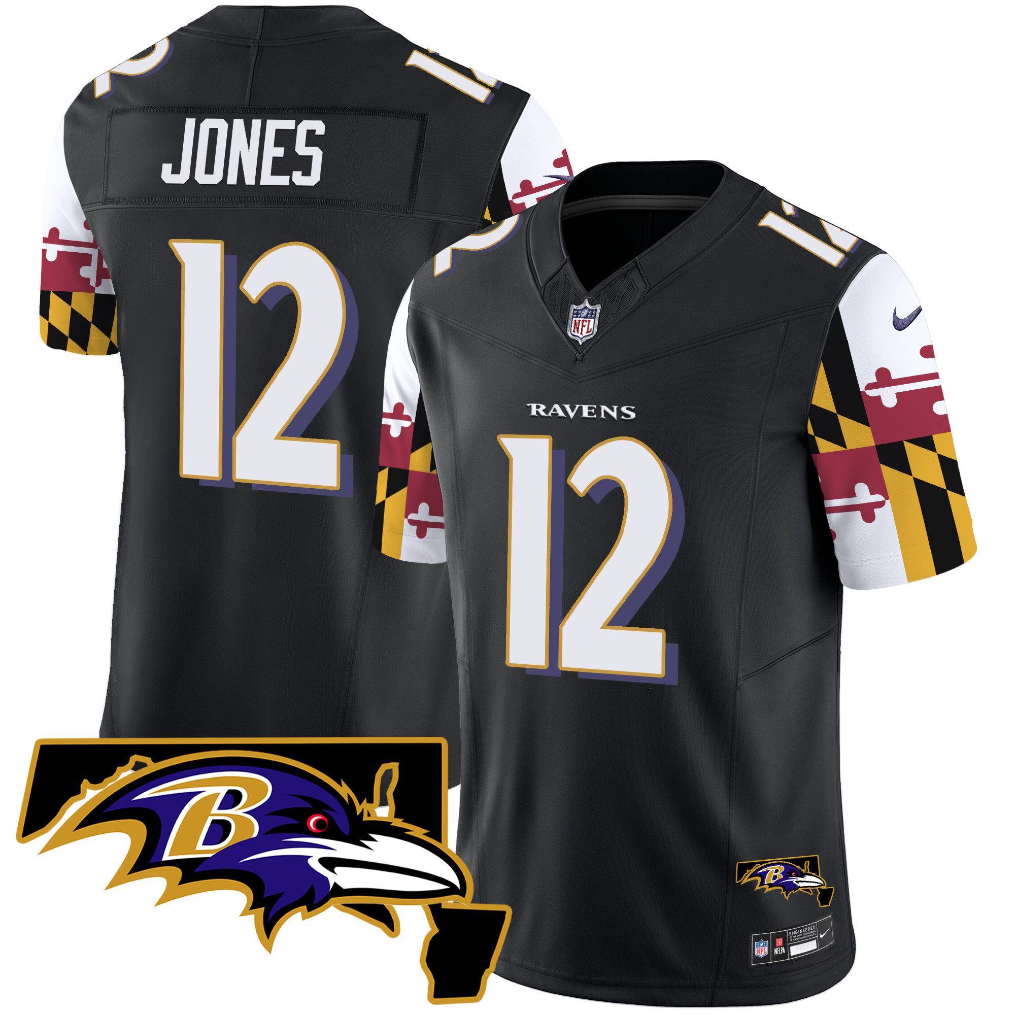 Jacoby Jones Men's Baltimore Ravens Maryland Flag Vapor Limited Black Jersey - All Stitched