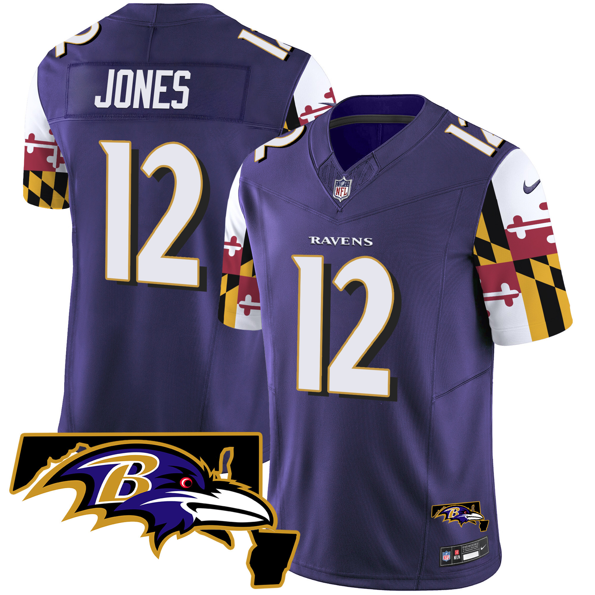 Jacoby Jones Men's Baltimore Ravens Maryland Flag Vapor Limited Purple Jersey - All Stitched