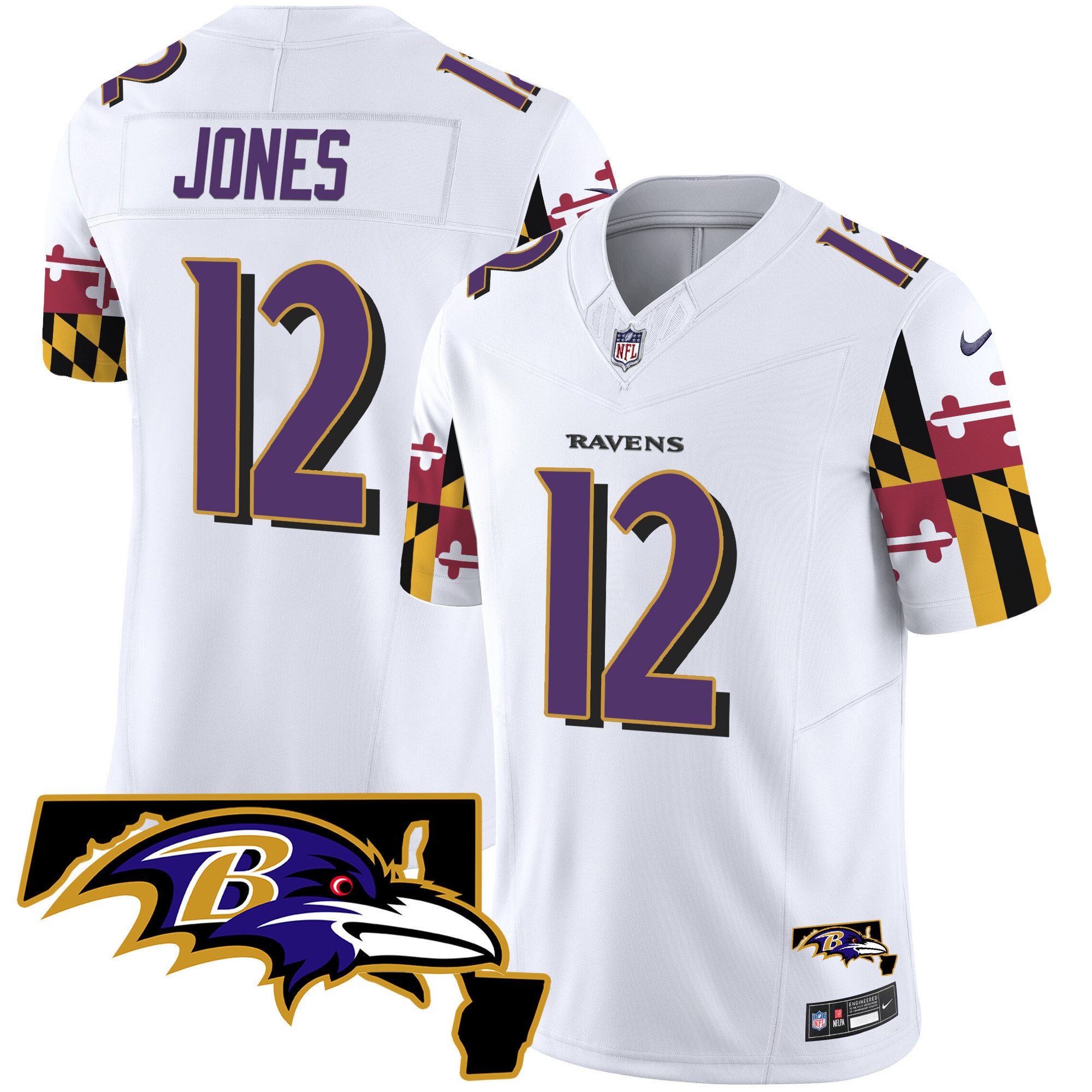 Jacoby Jones Men's Baltimore Ravens Maryland Flag Vapor Limited White Jersey - All Stitched