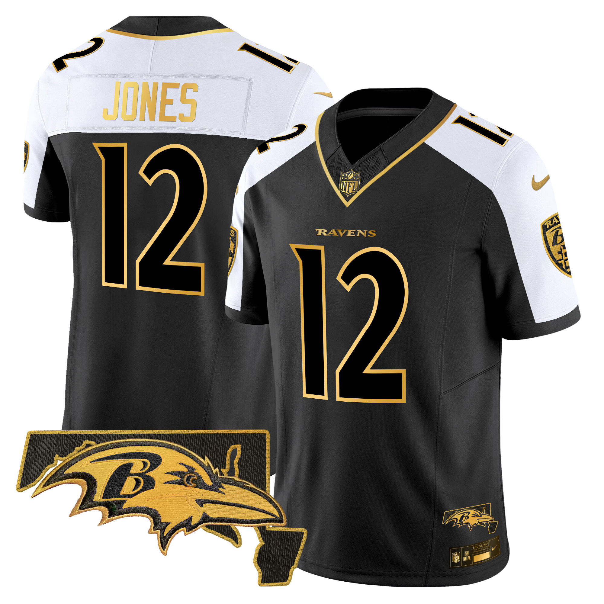 Jacoby Jones Men's Baltimore Ravens Maryland Patch Gold Vapor Limited Alternate Jersey - All Stitched