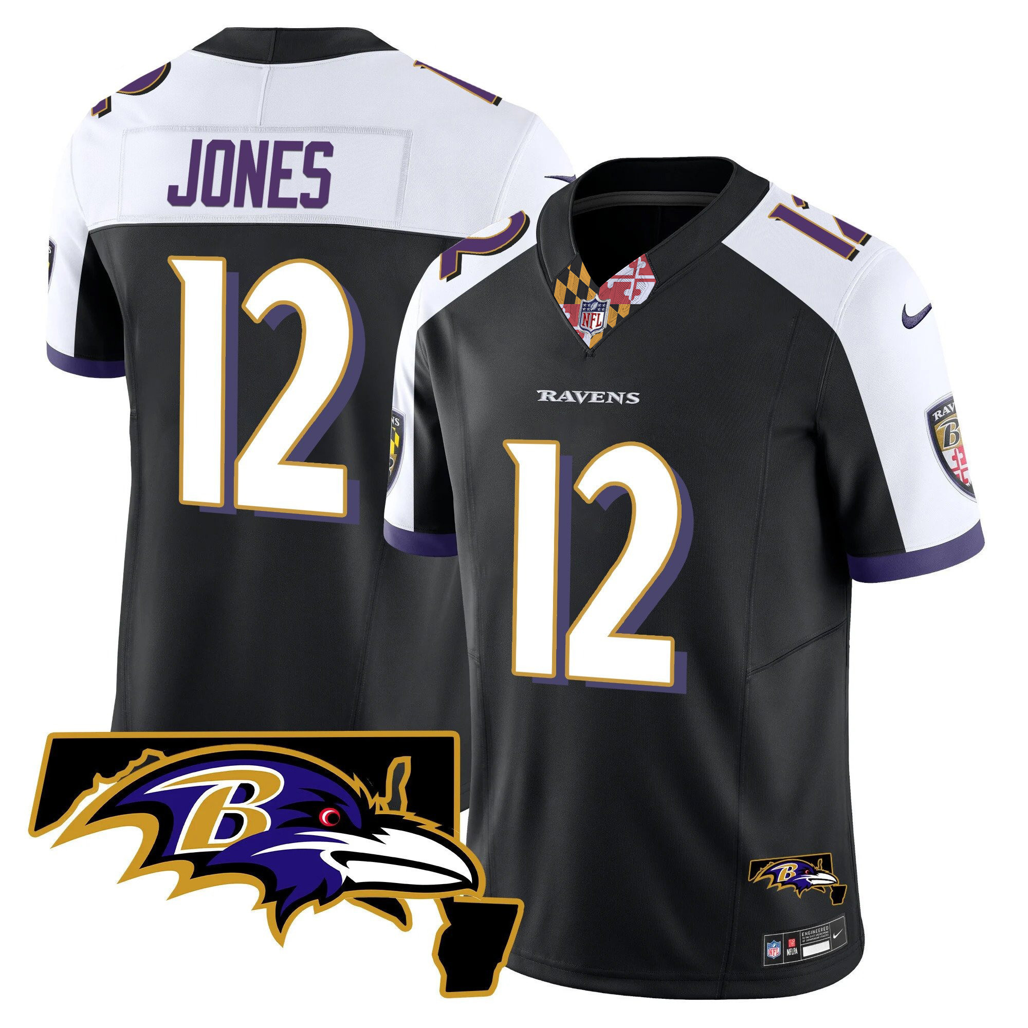 Jacoby Jones Men's Baltimore Ravens Maryland Patch Vapor Limited Black Alternate Jersey - All Stitched