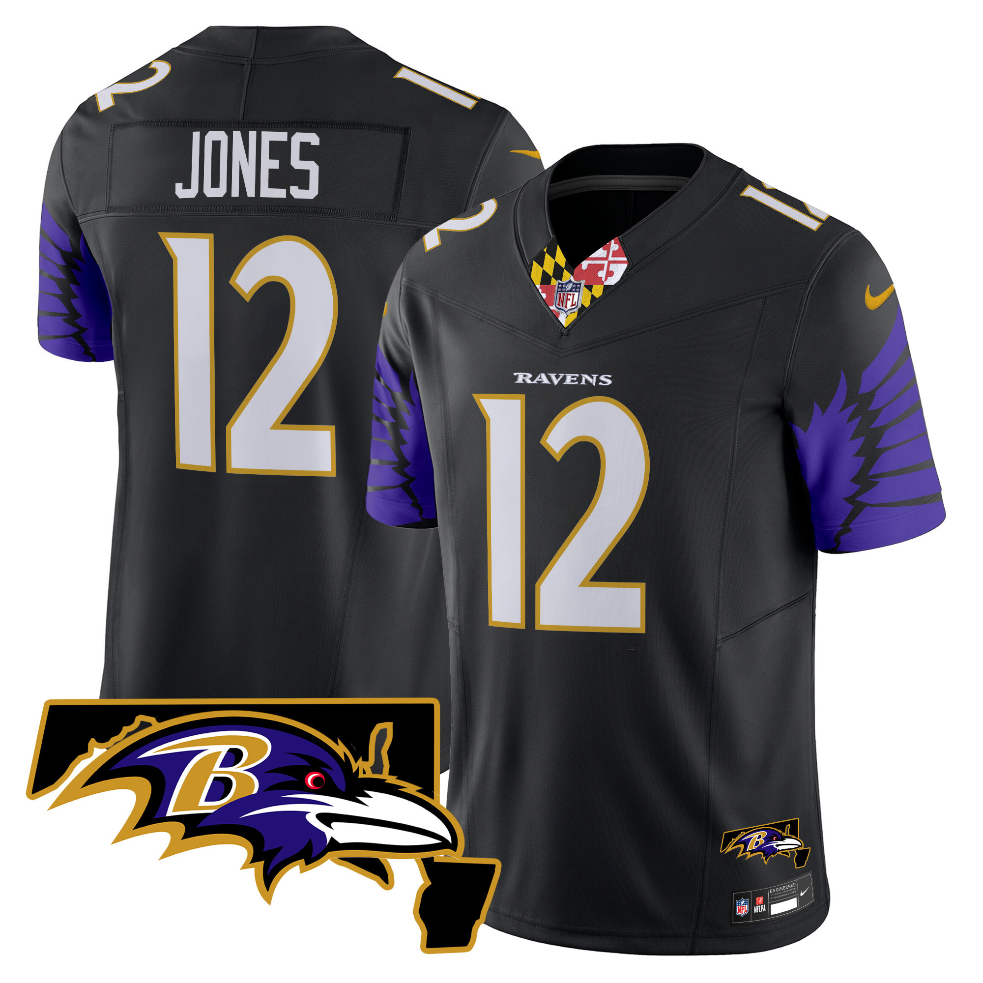 Jacoby Jones Men's Baltimore Ravens Maryland Patch Vapor Limited Black Jersey - All Stitched