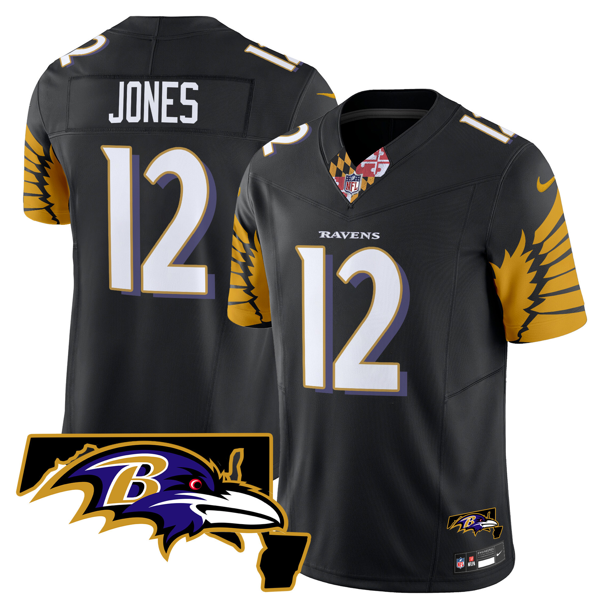 Jacoby Jones Men's Baltimore Ravens Maryland Patch Vapor Limited Black Jersey - All Stitched