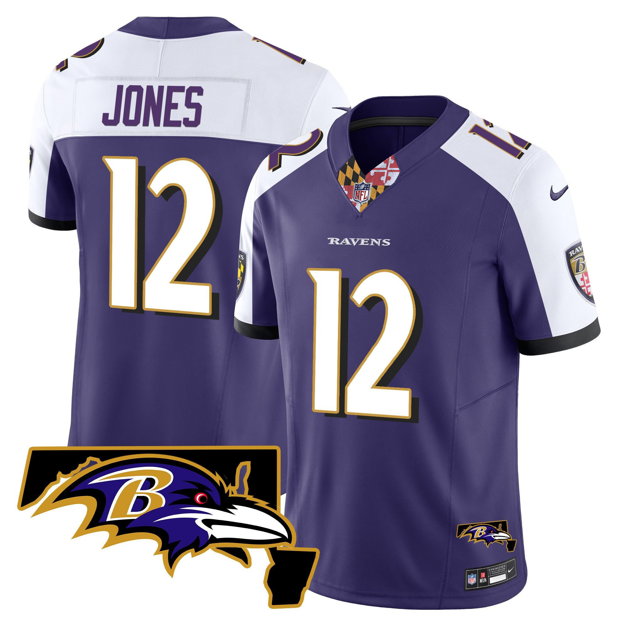 Jacoby Jones Men's Baltimore Ravens Maryland Patch Vapor Limited Purple Alternate Jersey - All Stitched