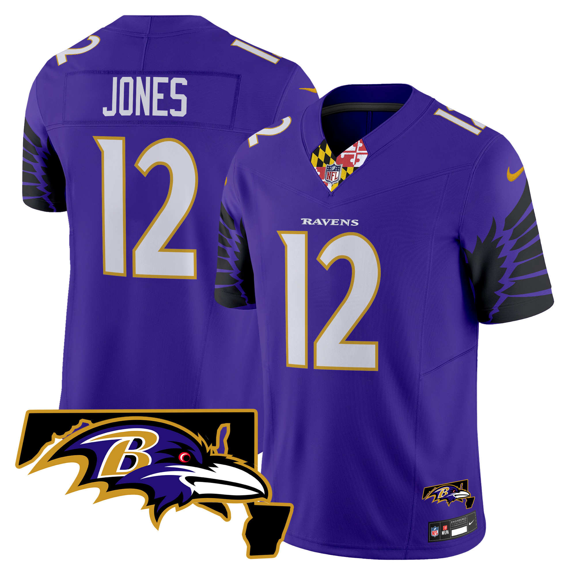 Jacoby Jones Men's Baltimore Ravens Maryland Patch Vapor Limited Purple Jersey - All Stitched