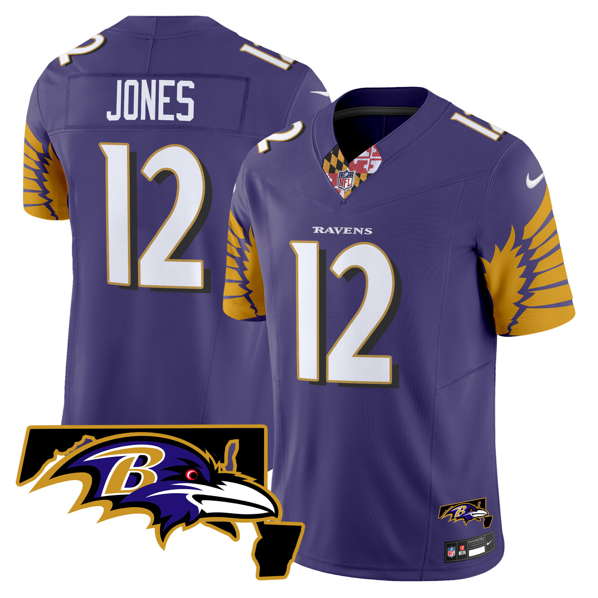 Jacoby Jones Men's Baltimore Ravens Maryland Patch Vapor Limited Purple Jersey - All Stitched