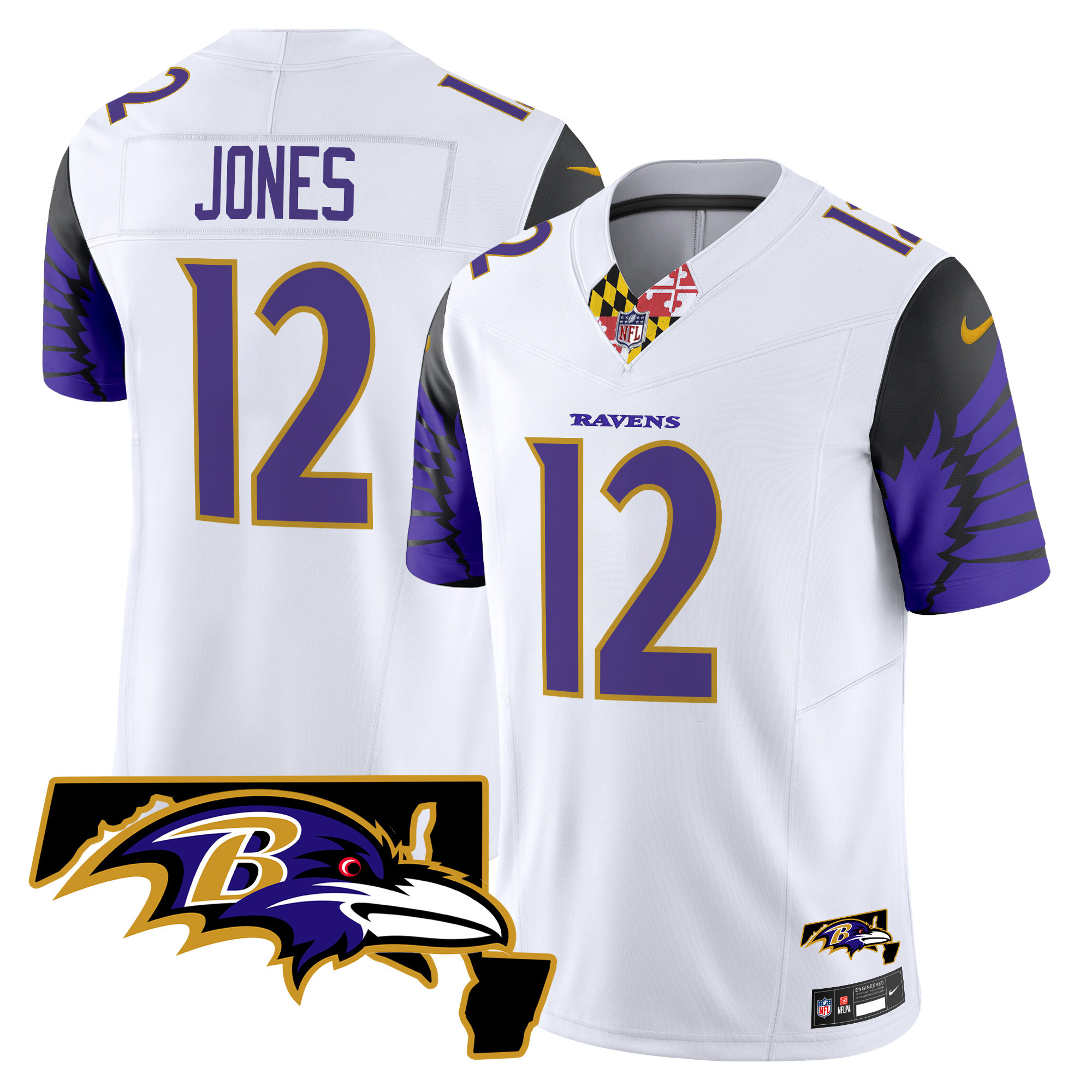 Jacoby Jones Men's Baltimore Ravens Maryland Patch Vapor Limited White Jersey - All Stitched