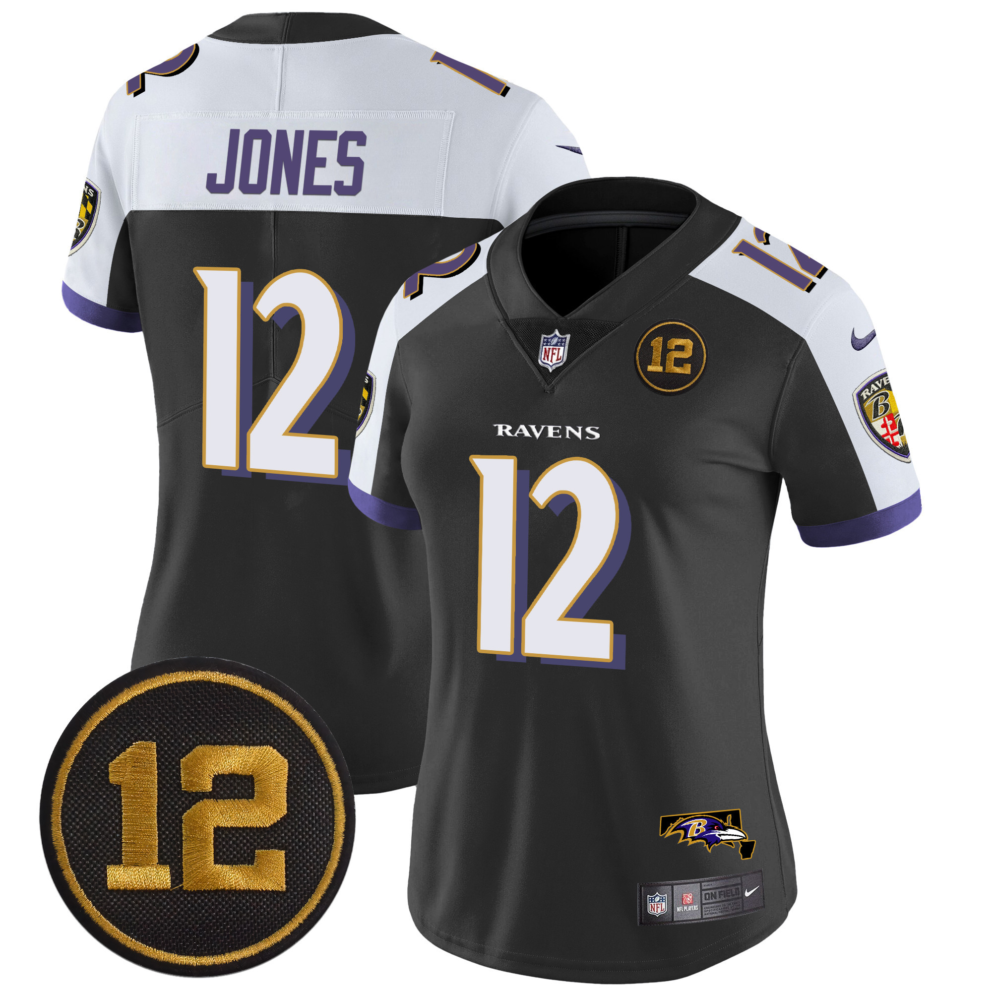 Jacoby Jones Women's Baltimore Ravens Jacoby Jones Patch Vapor Limited Black Alternate Jersey - All Stitched