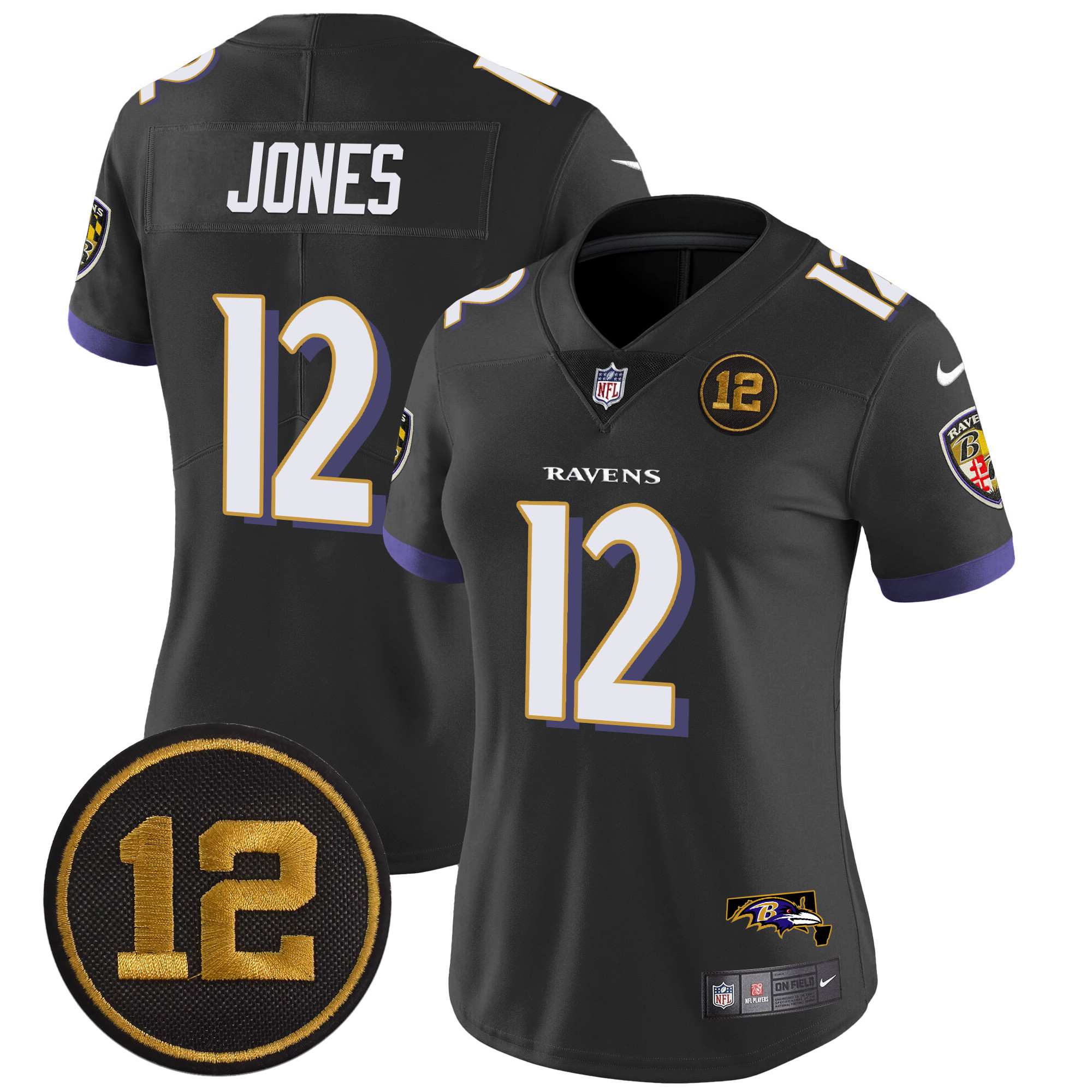 Jacoby Jones Women's Baltimore Ravens Jacoby Jones Patch Vapor Limited Black Jersey - All Stitched