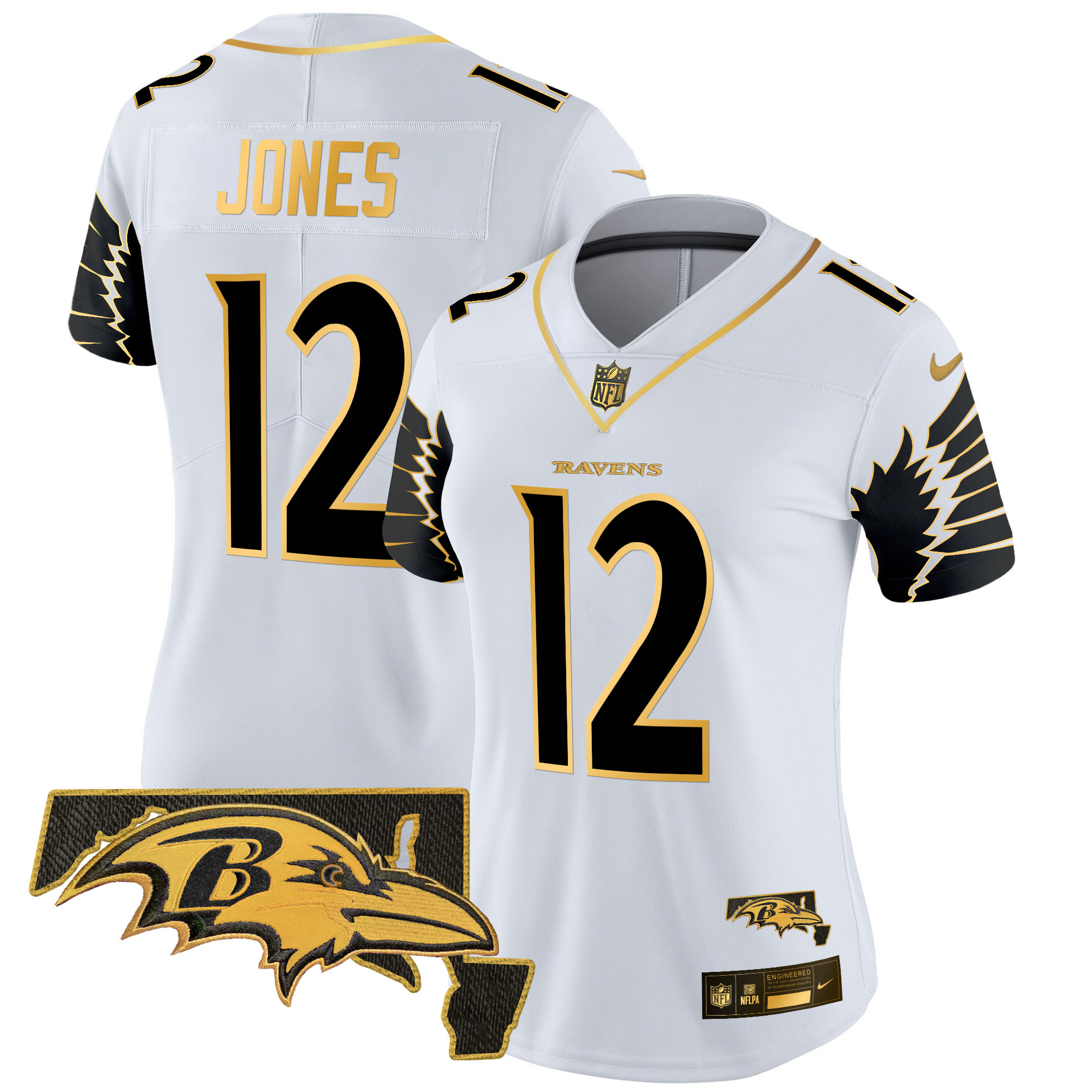 Jacoby Jones Women's Baltimore Ravens Maryland Patch Gold Vapor Limited White Gold Jersey - All Stitched