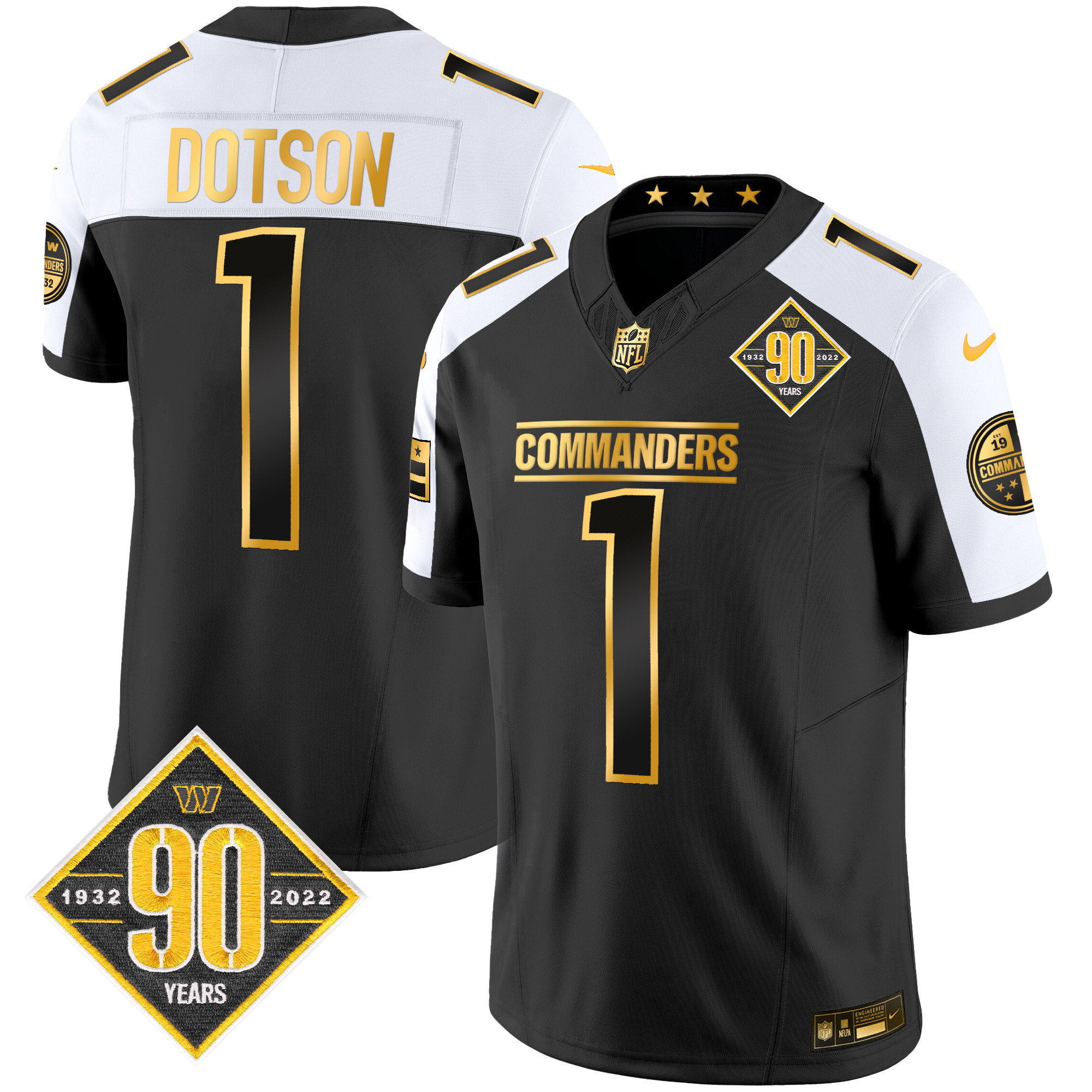 Jahan Dotson Men's Washington Commanders 90th Anniversary Patch Gold Vapor Alternate Jersey - All Stitched