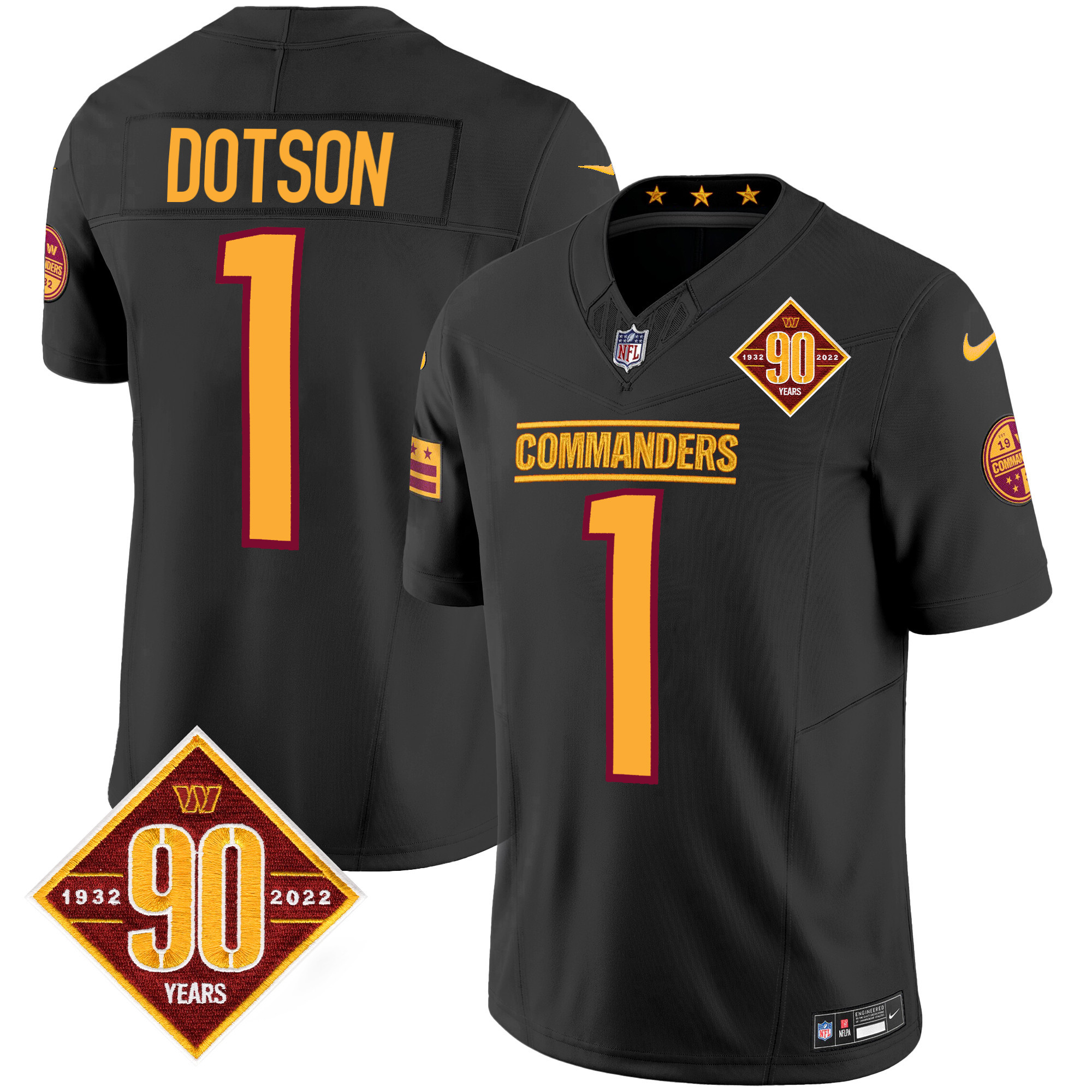 Jahan Dotson Men's Washington Commanders 90th Anniversary Patch Vapor Black Jersey - All Stitched
