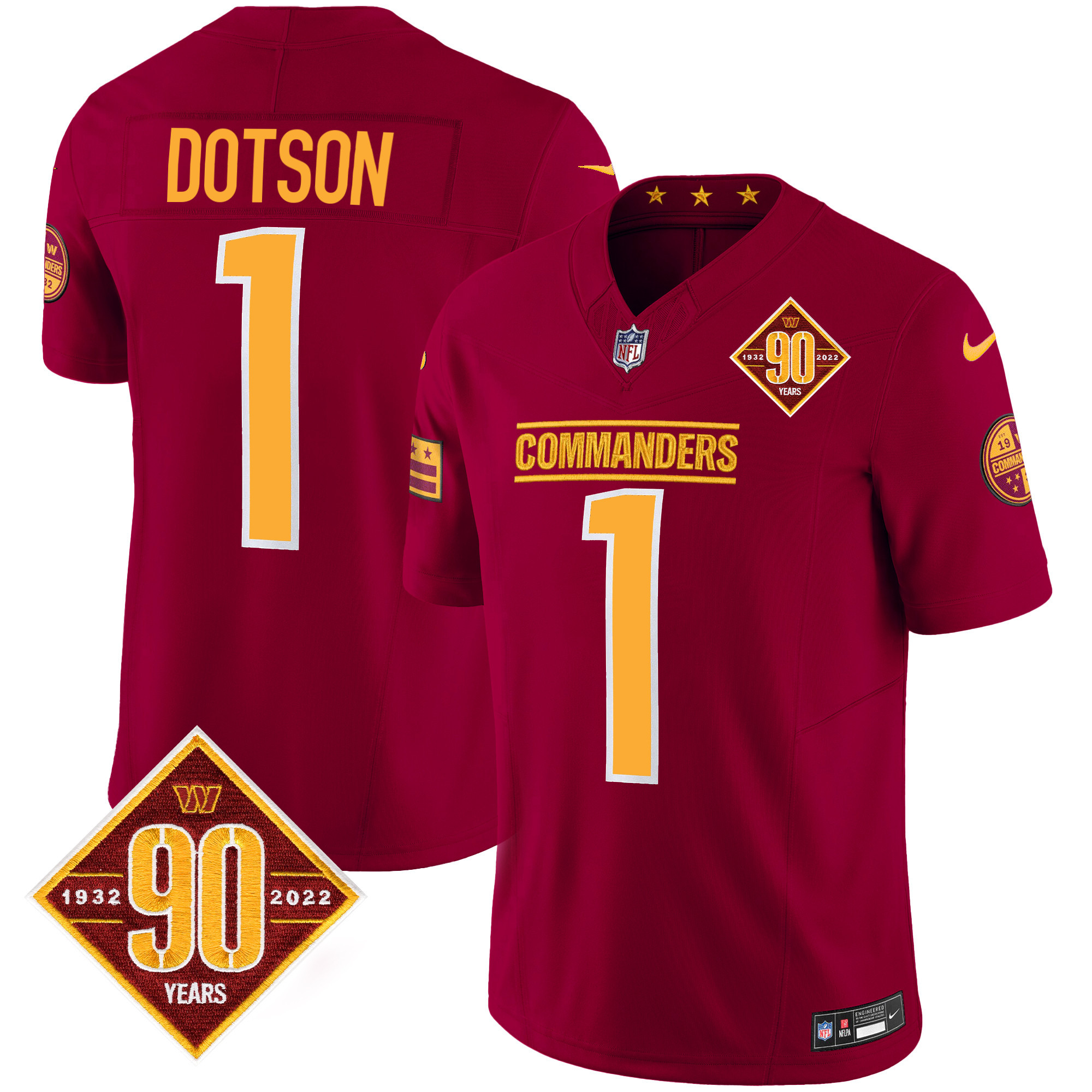 Jahan Dotson Men's Washington Commanders 90th Anniversary Patch Vapor Burgundy Jersey - All Stitched