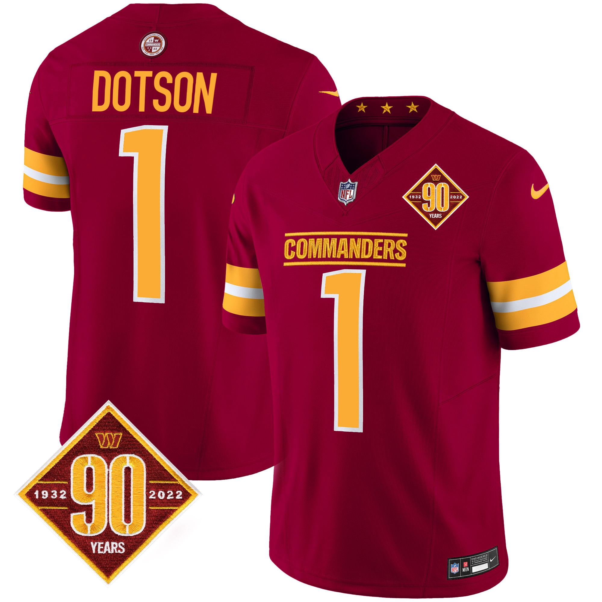 Jahan Dotson Men's Washington Commanders 90th Anniversary Patch Vapor Burgundy Jersey - All Stitched