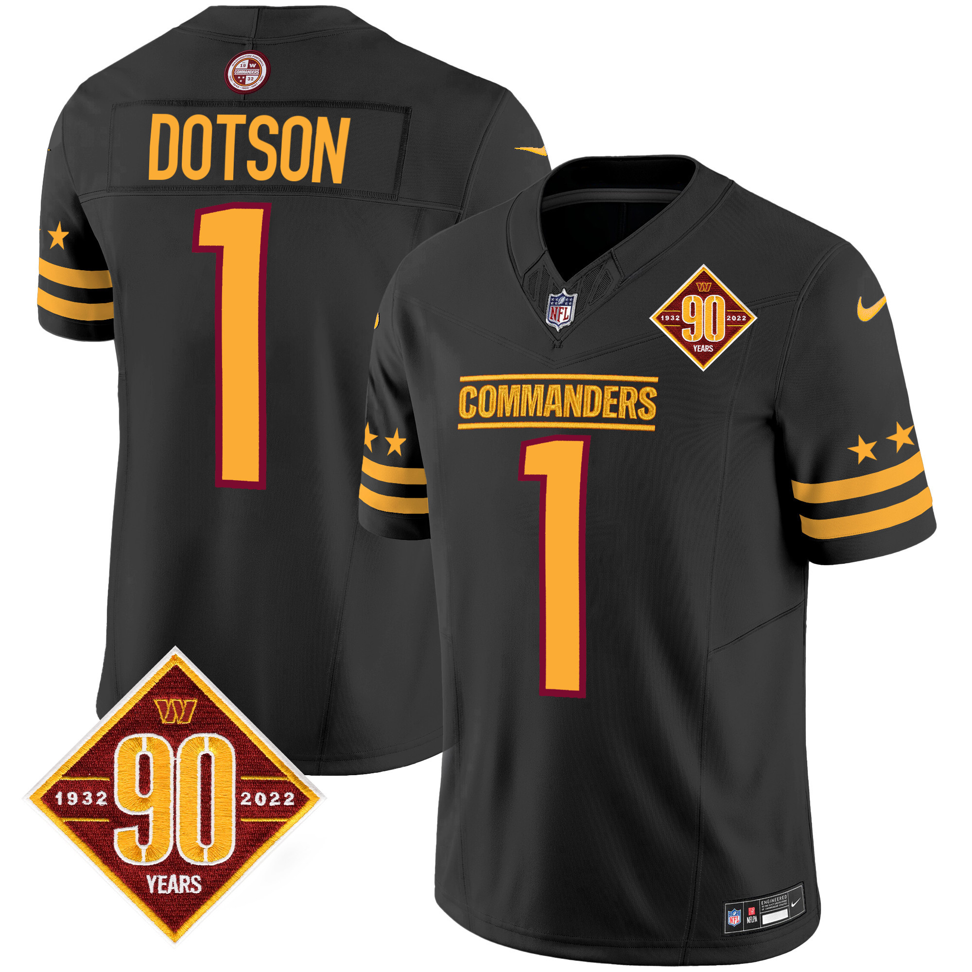 Jahan Dotson Men's Washington Commanders 90th Anniversary Patch Vapor Limited Black Jersey - All Stitched