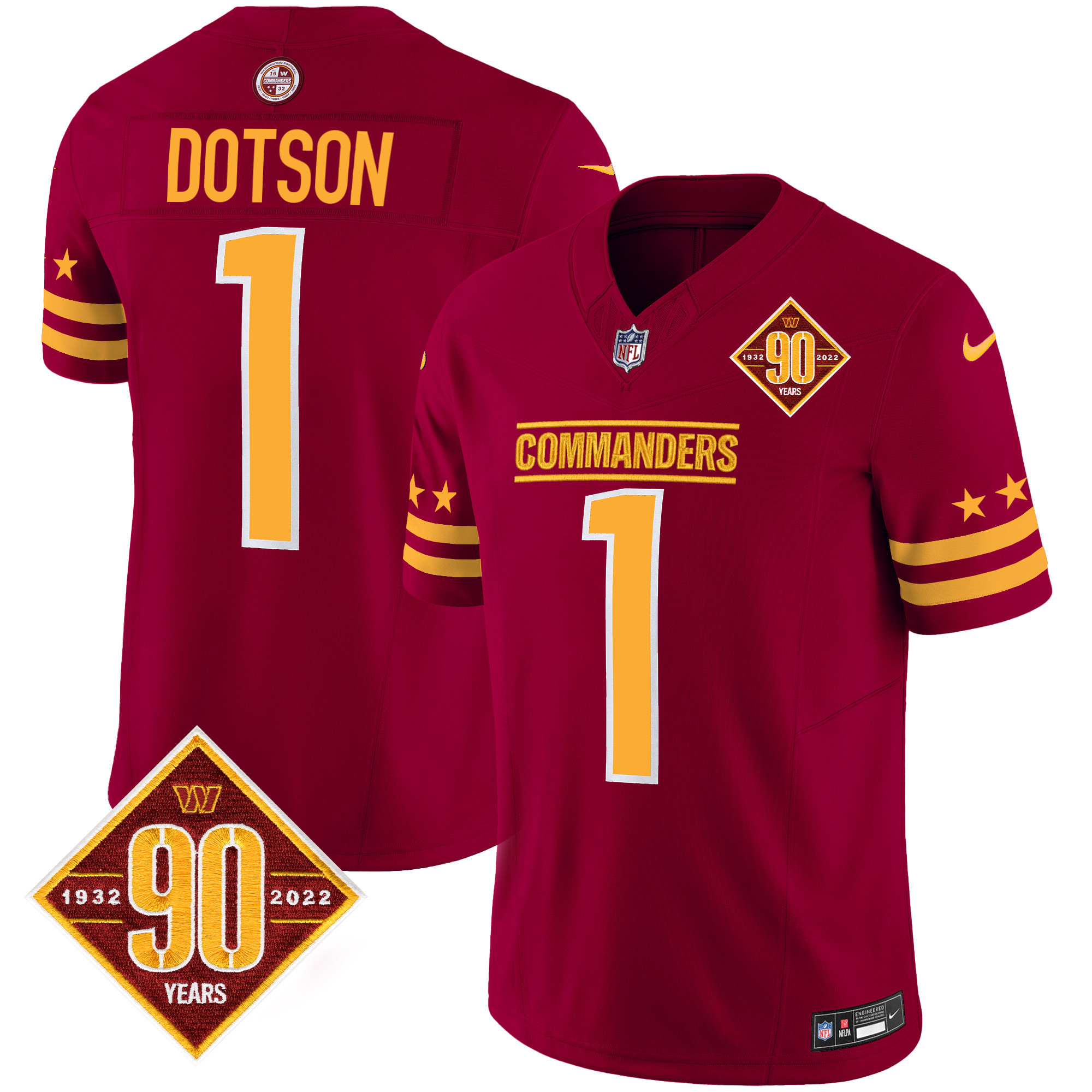 Jahan Dotson Men's Washington Commanders 90th Anniversary Patch Vapor Limited Burgundy Jersey - All Stitched