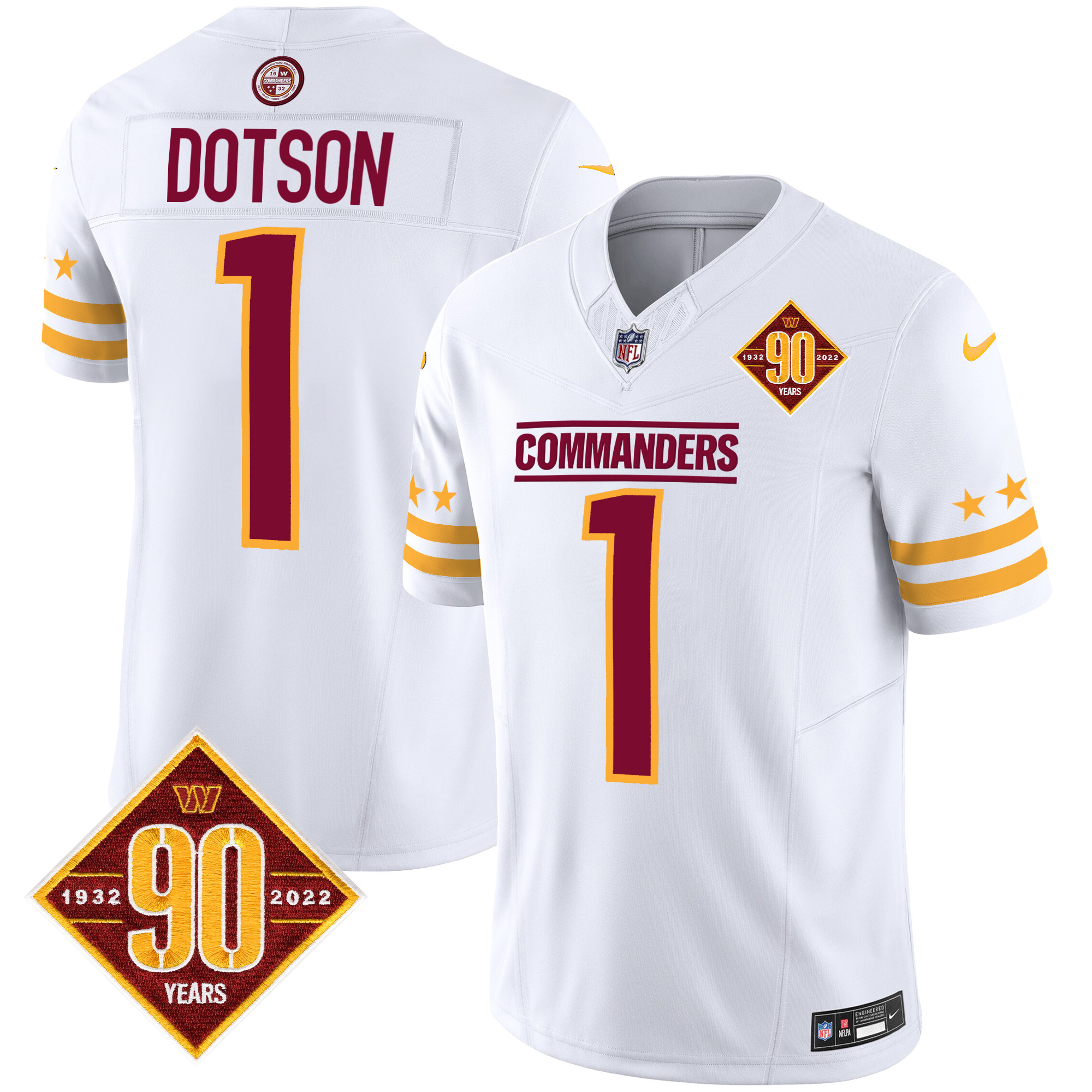 Jahan Dotson Men's Washington Commanders 90th Anniversary Patch Vapor Limited White Jersey - All Stitched