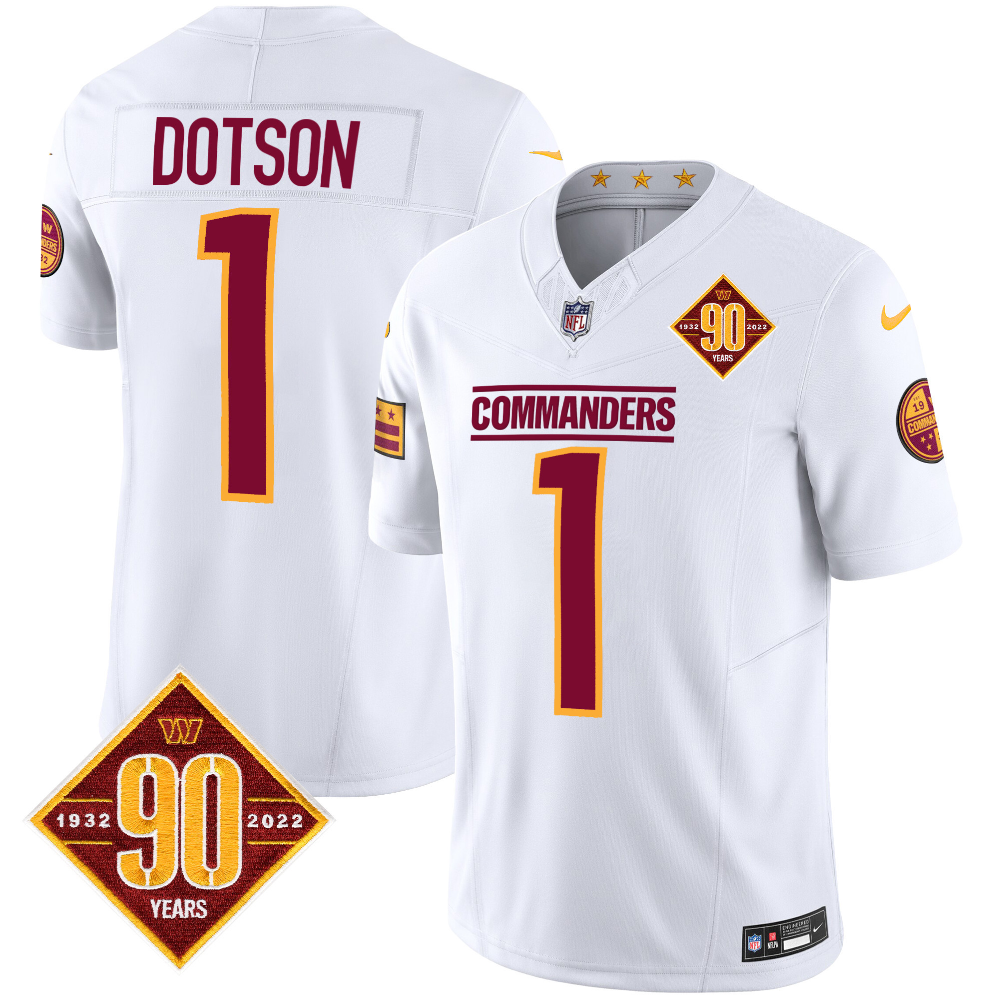 Jahan Dotson Men's Washington Commanders 90th Anniversary Patch Vapor White Jersey - All Stitched