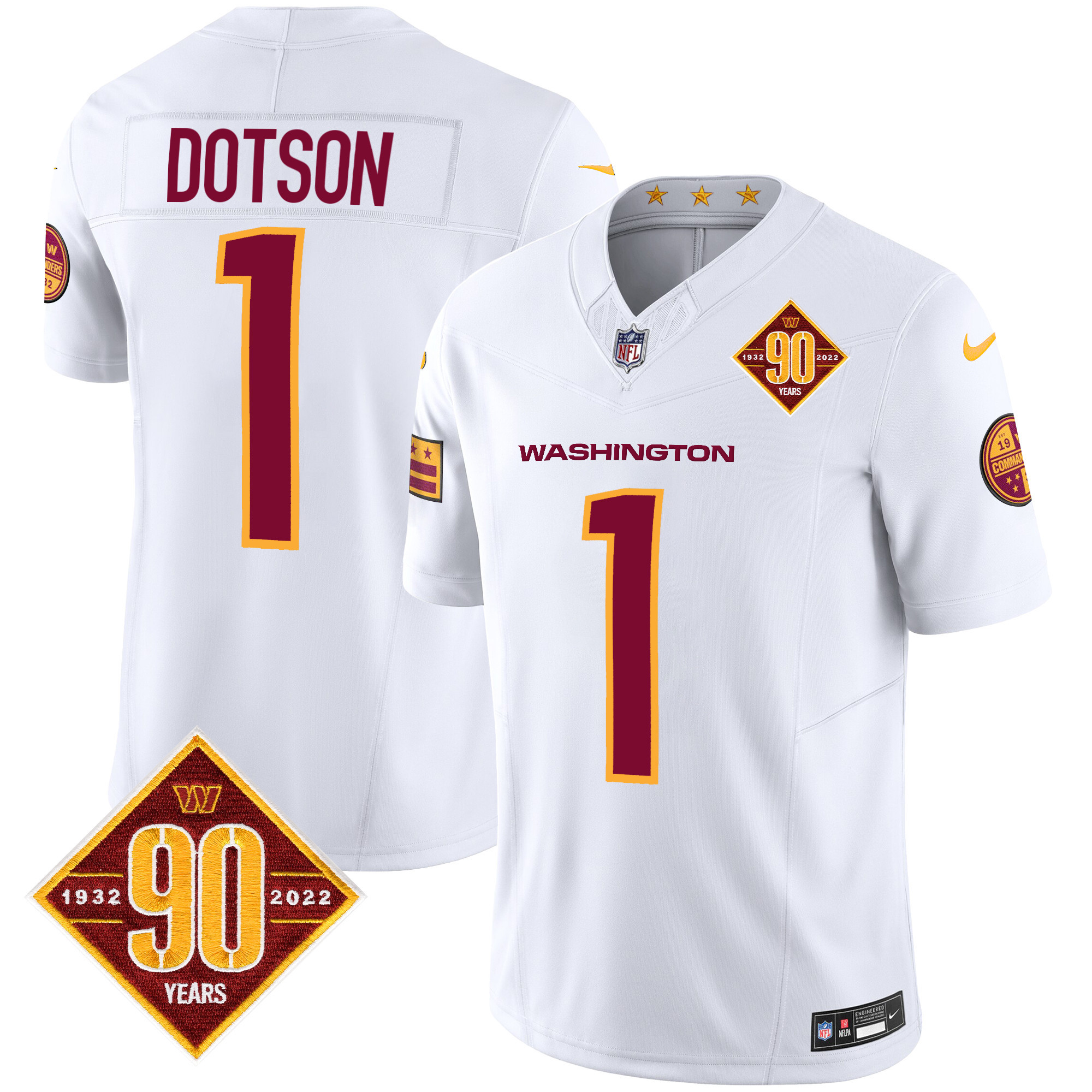 Jahan Dotson Men's Washington Commanders 90th Anniversary Patch Vapor White Jersey - All Stitched
