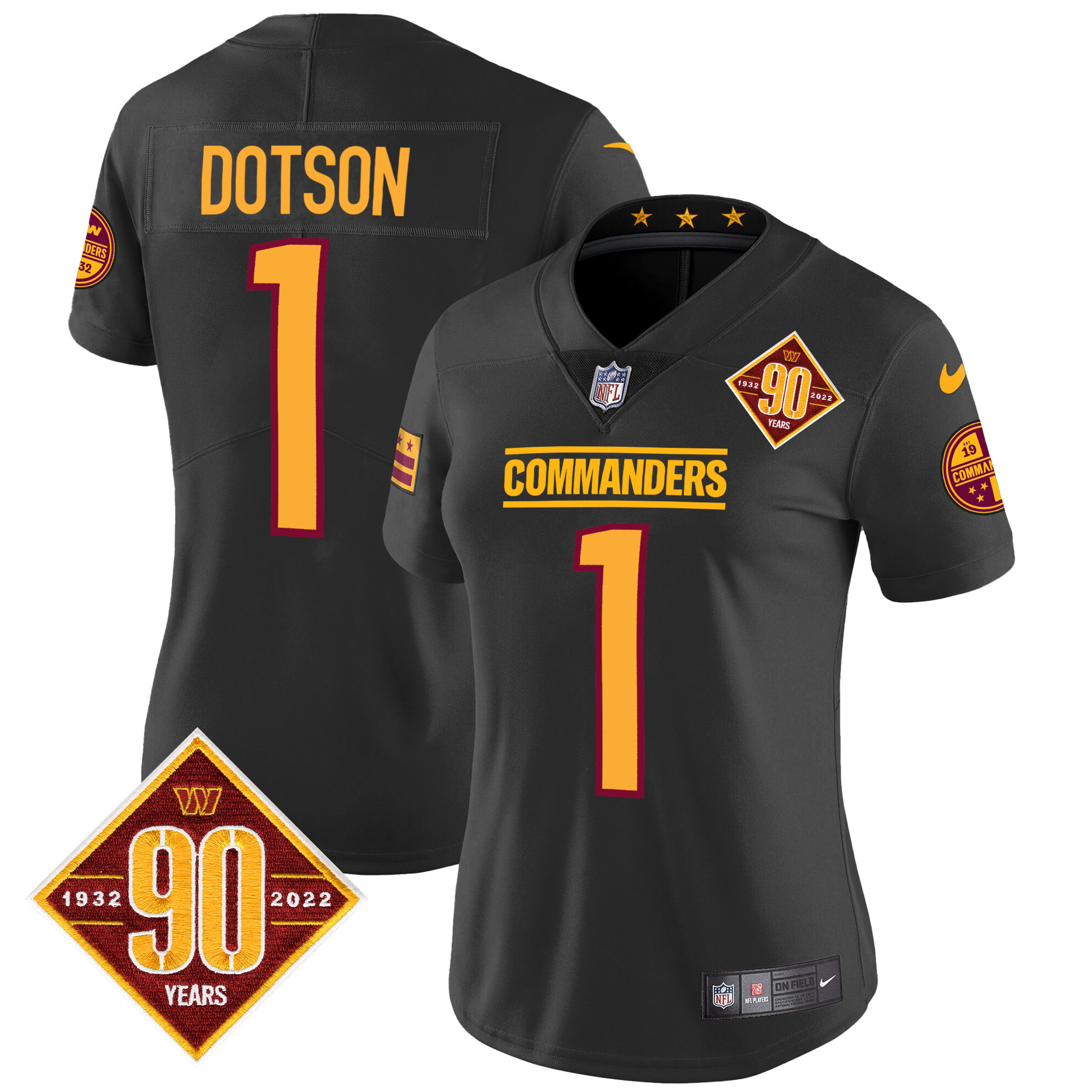Jahan Dotson Women's Washington Commanders 90th Anniversary Patch Vapor Black Jersey - All Stitched