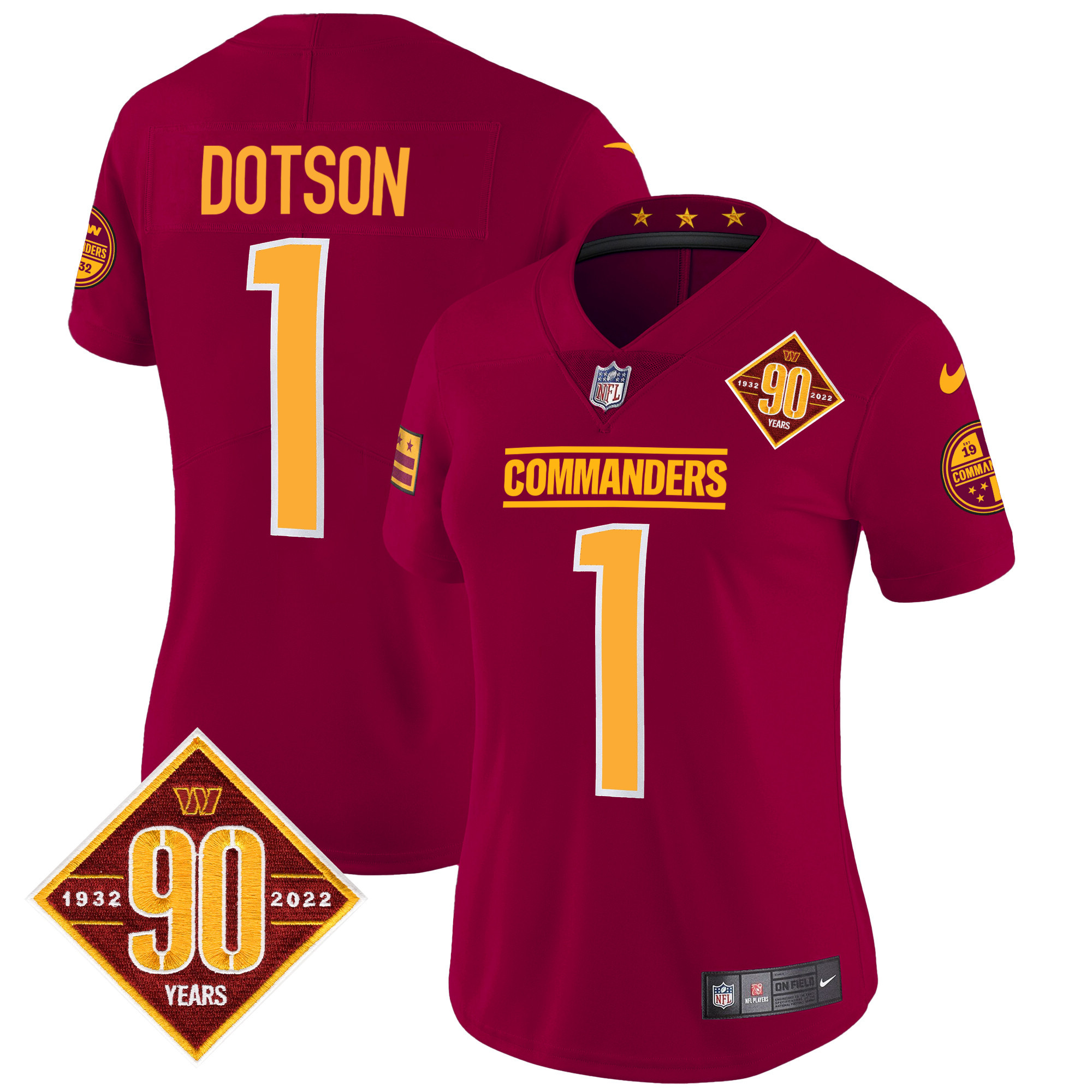 Jahan Dotson Women's Washington Commanders 90th Anniversary Patch Vapor Burgundy Jersey - All Stitched