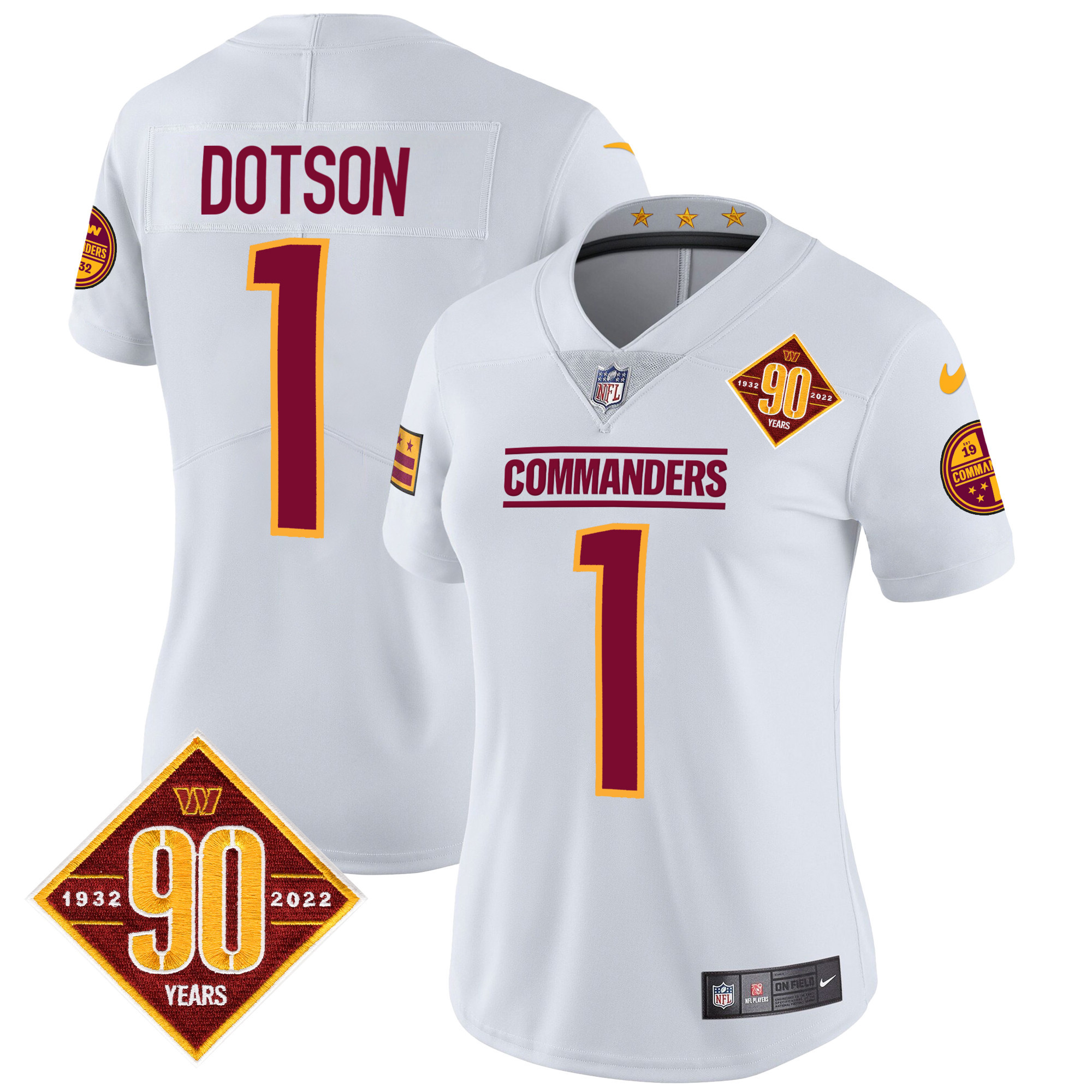 Jahan Dotson Women's Washington Commanders 90th Anniversary Patch Vapor White Jersey - All Stitched