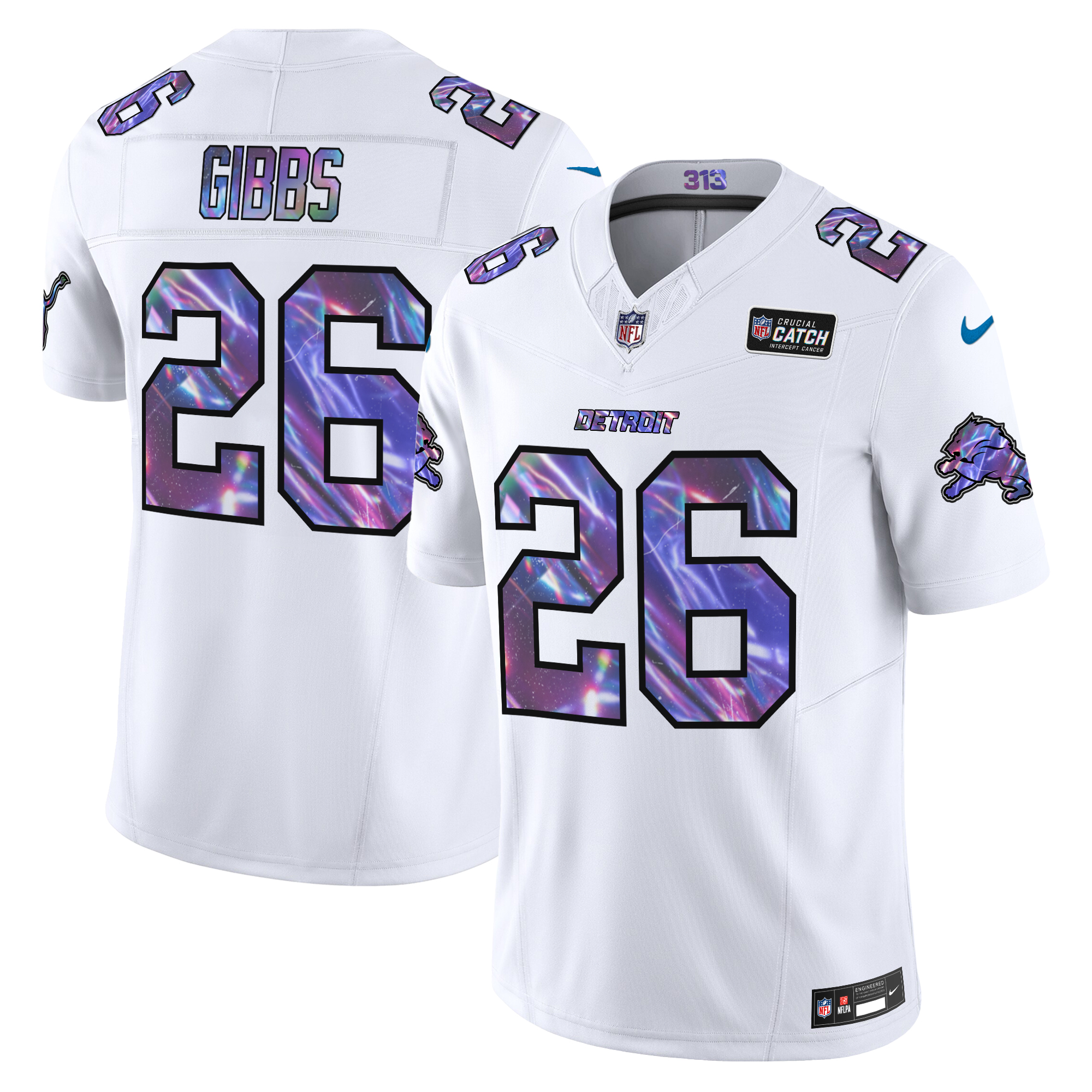 Jahmyr Gibbs Men's Detroit Lions 2024 Crucial Catch Vapor Limited White Jersey - All Stitched
