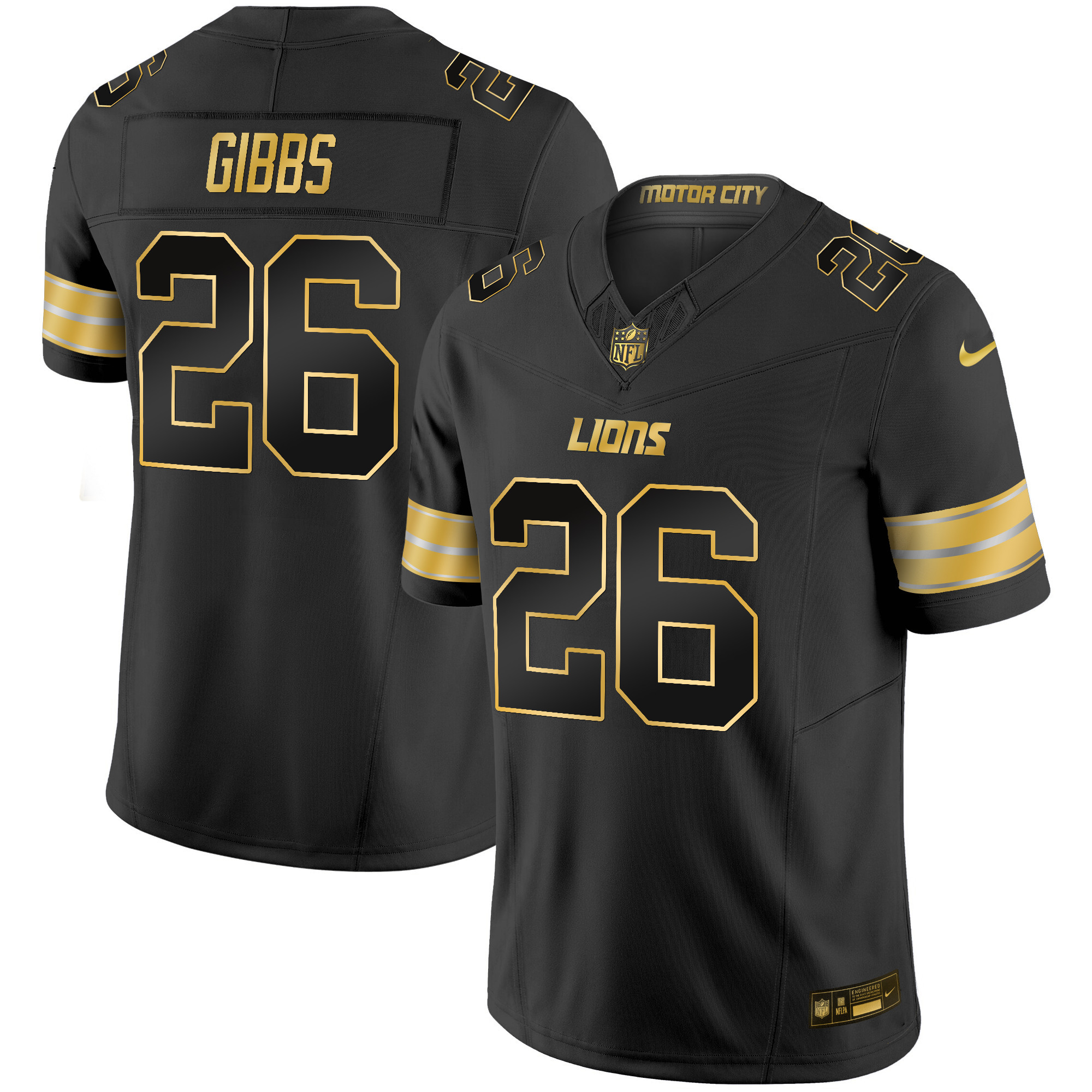 Jahmyr Gibbs Men's Detroit Lions 2024 Gold Vapor Limited Black Gold Jersey - All Stitched
