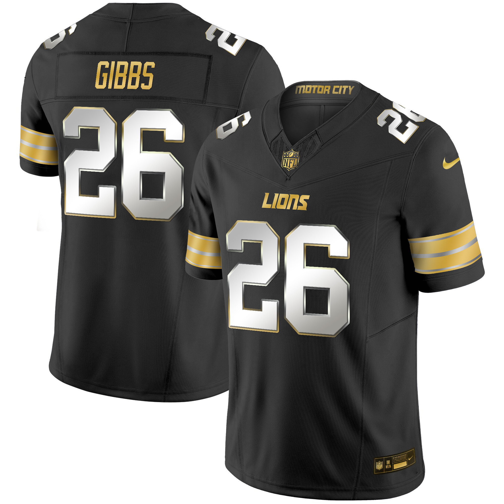 Jahmyr Gibbs Men's Detroit Lions 2024 Gold Vapor Limited Black Limited Jersey - All Stitched